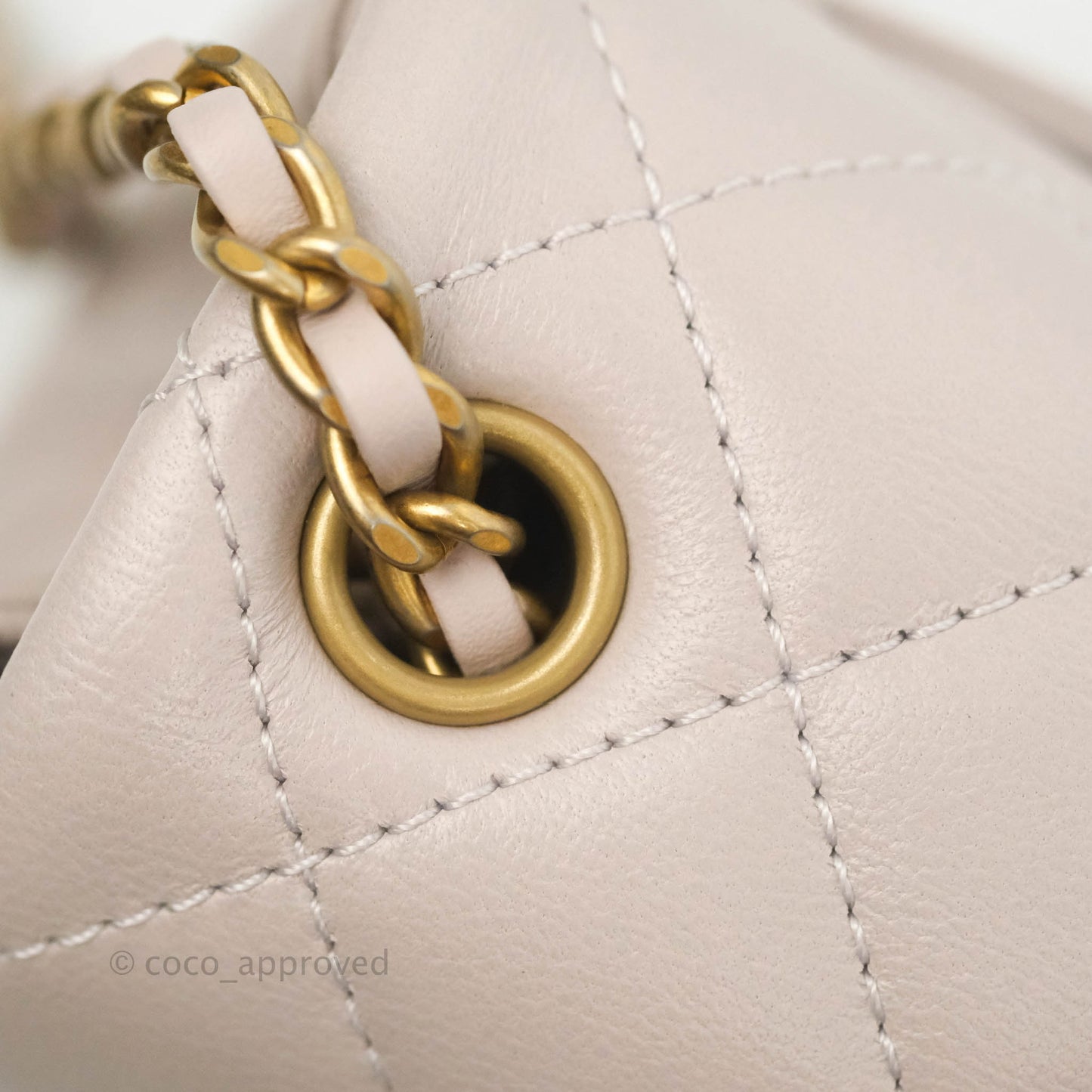 Chanel Mini Square Pearl Crush Quilted Pale Lilac Lambskin Aged Gold Hardware