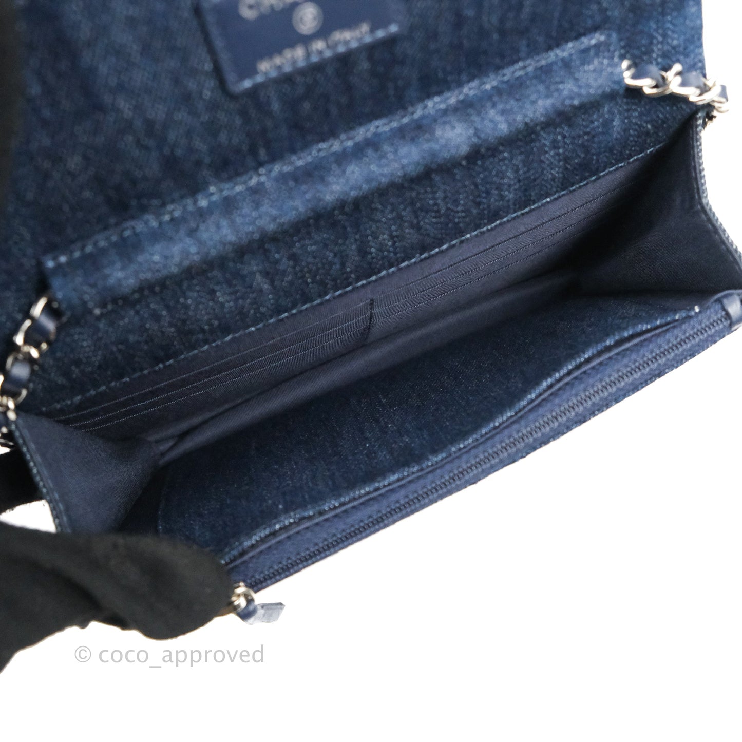Chanel Quilted Chain Around Wallet on Chain WOC Dark Blue Denim Silver Hardware