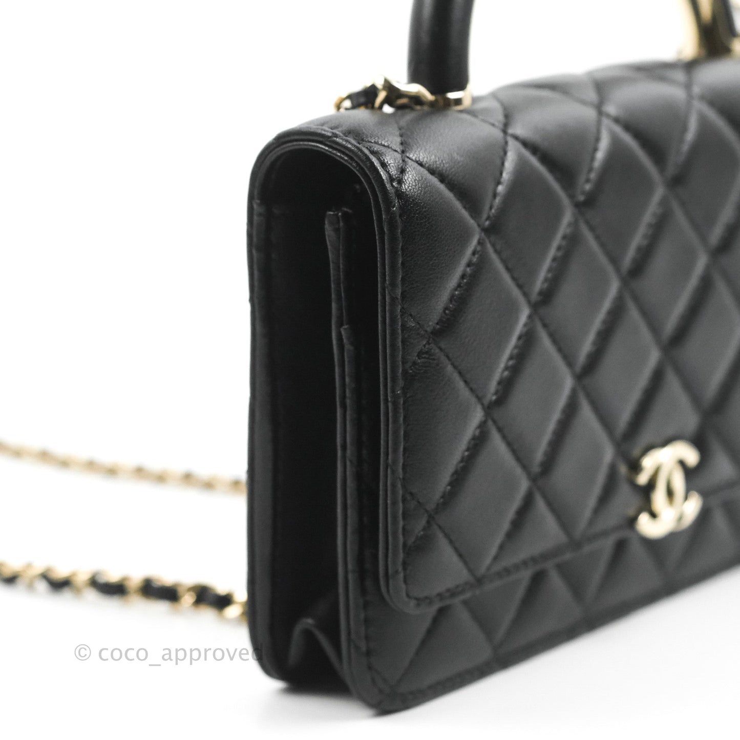 Chanel Quilted Top Handle Wallet on Chain WOC Black Lambskin Gold Hardware