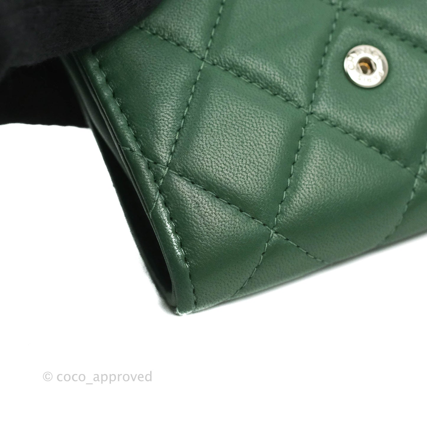 Chanel Classic Flap Coin Purse Dark Green Lambskin Silver Hardware