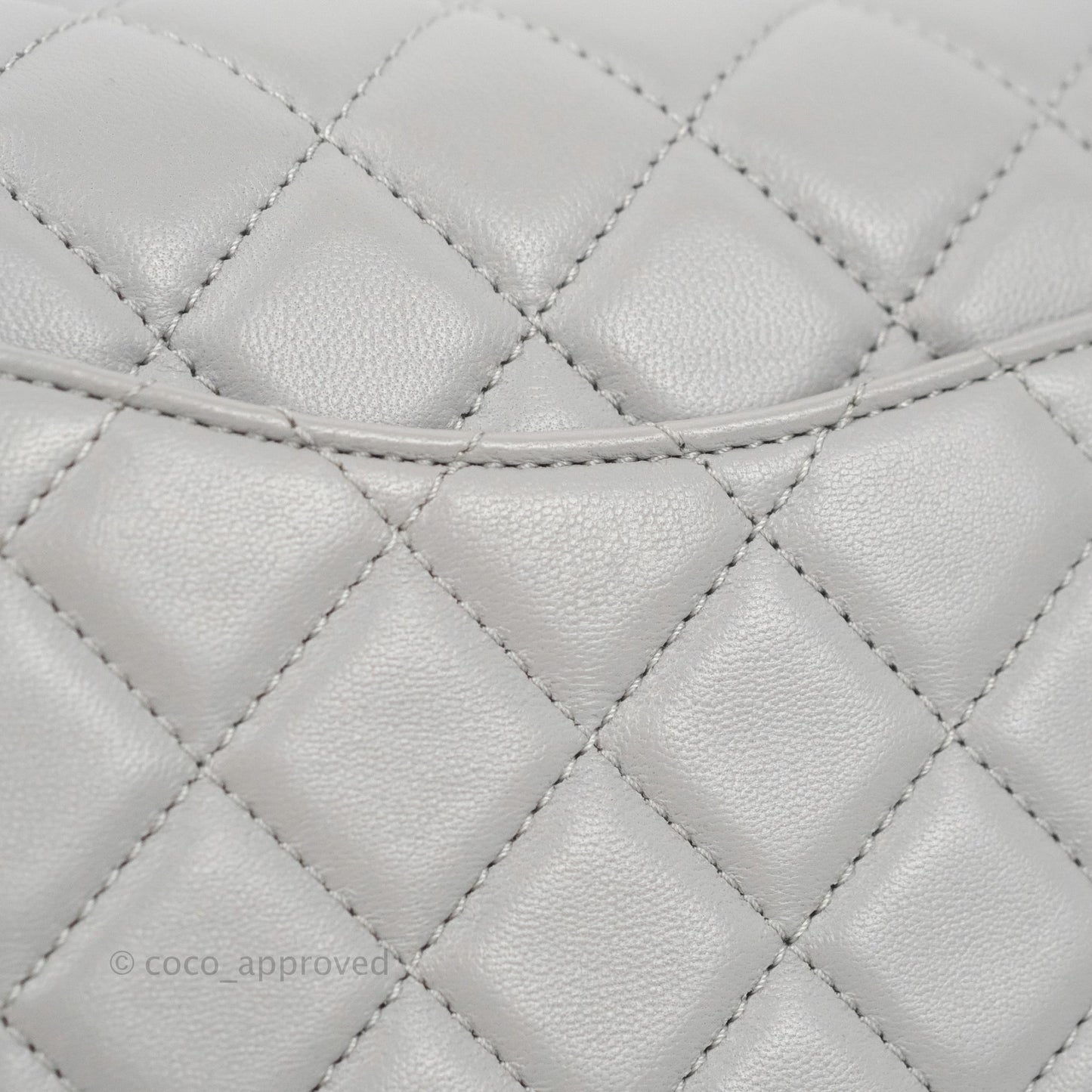 Chanel Mini Square Pearl Crush Quilted Grey Lambskin Aged Gold Hardware