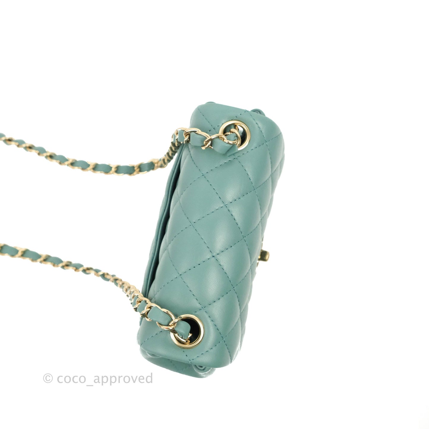 Chanel Mini Square Teal Green Lambskin Gold Hardware