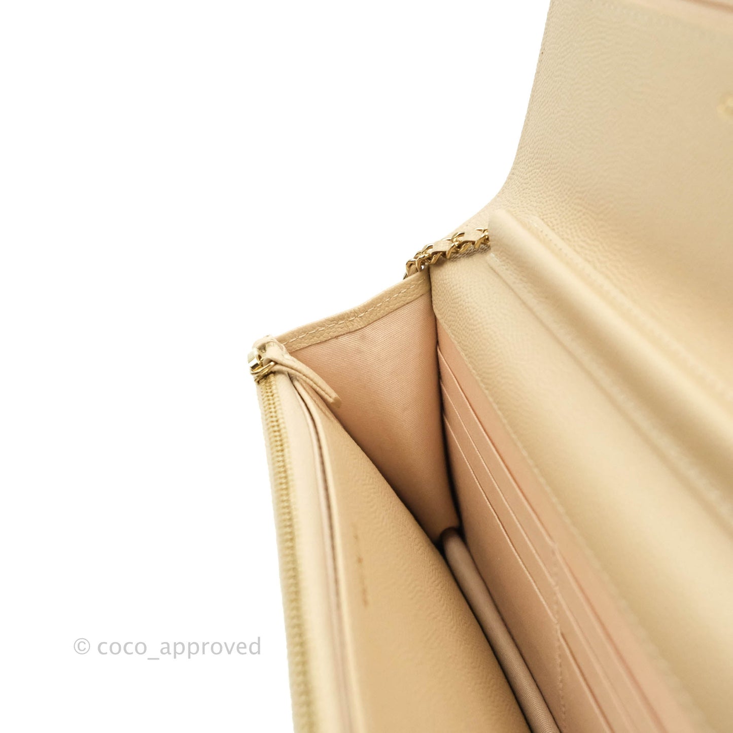 Chanel Quilted Golden Class Wallet on Chain WOC Light Beige Caviar Gold Hardware