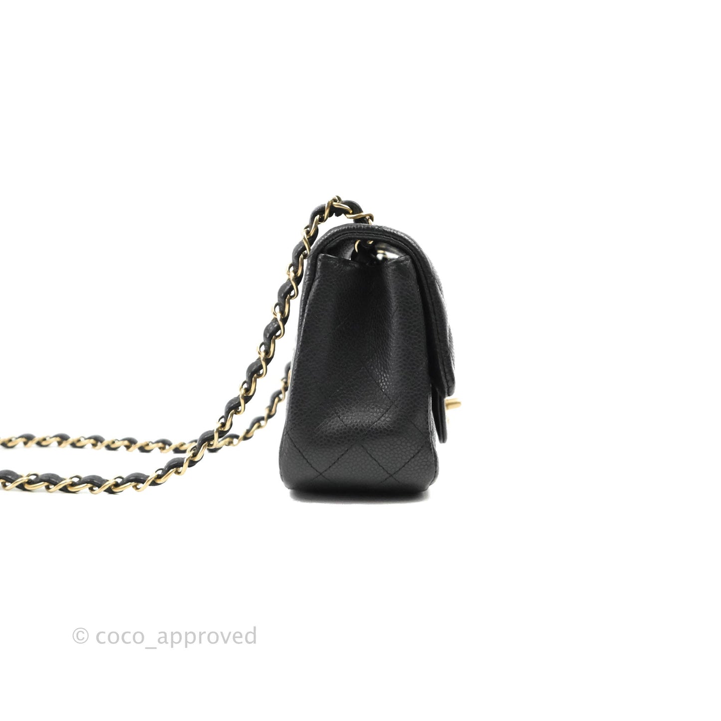 Chanel Quilted Mini Square Flap Bag Pearly Black Caviar Matte Gold Hardware