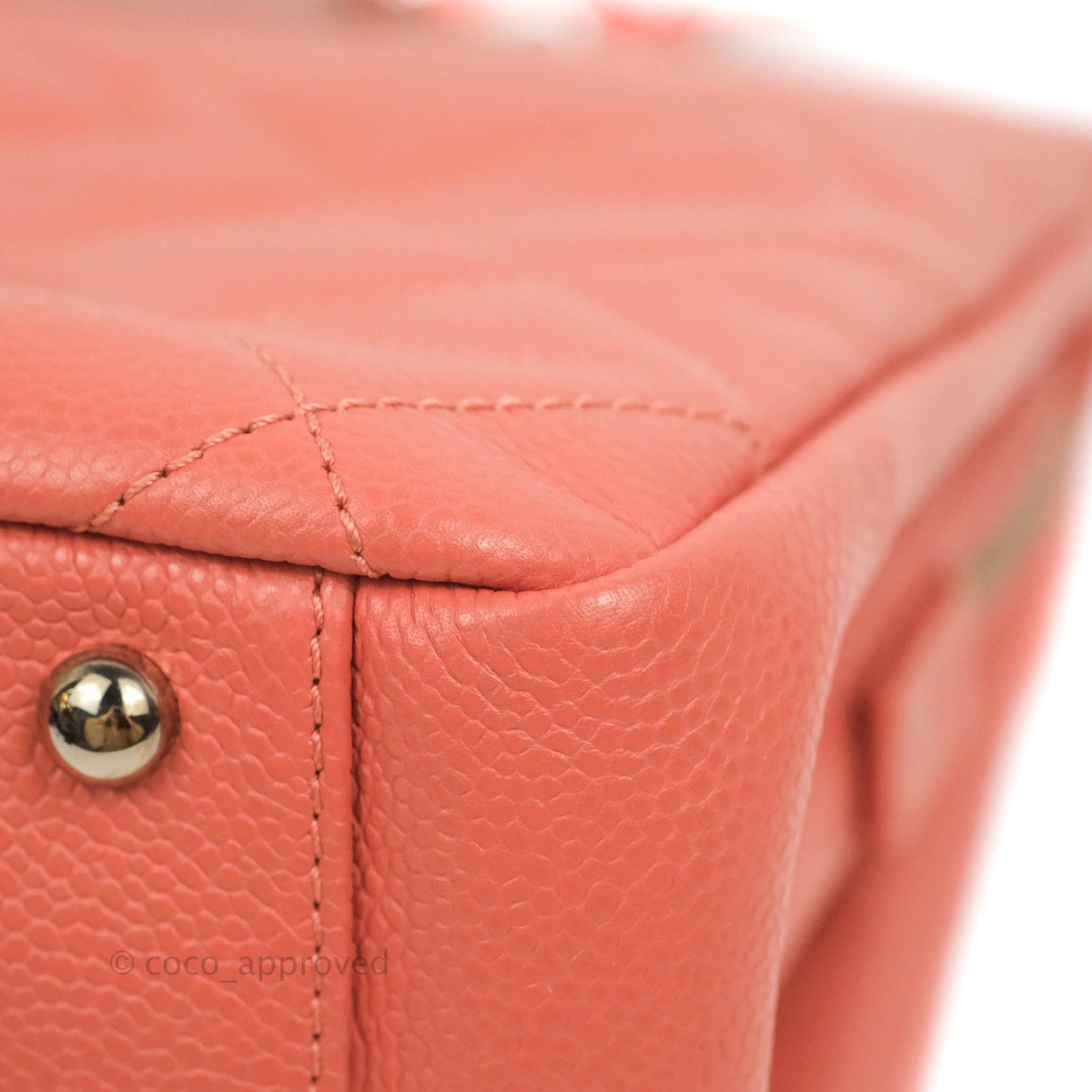 Chanel Quilted Caviar Leather Timeless CC Soft Shopping Tote Bag Coral Pink