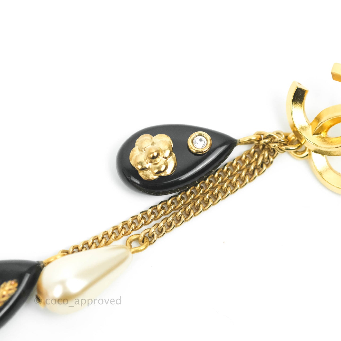 Chanel Dangling Multi Chain Camellia CC Earrings Gold Tone