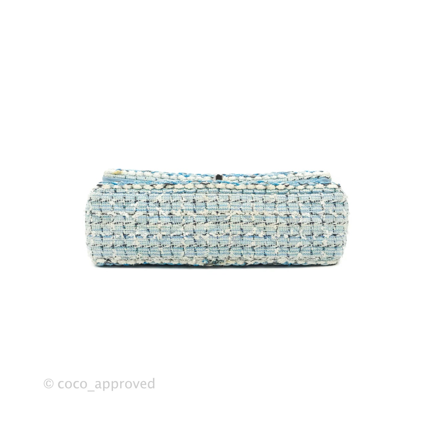 Chanel Medium Classic Double Flap Bag Blue Tweed Silver Hardware 19C