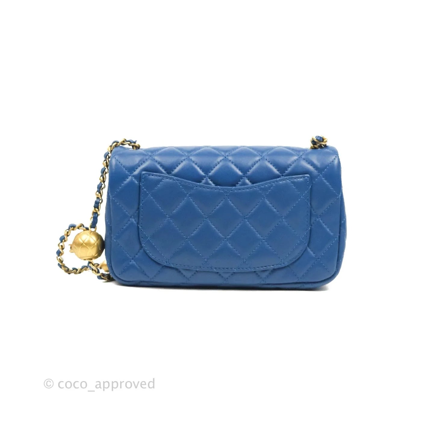 Chanel Quilted Mini Rectangular Pearl Crush Blue Lambskin Aged Gold Hardware