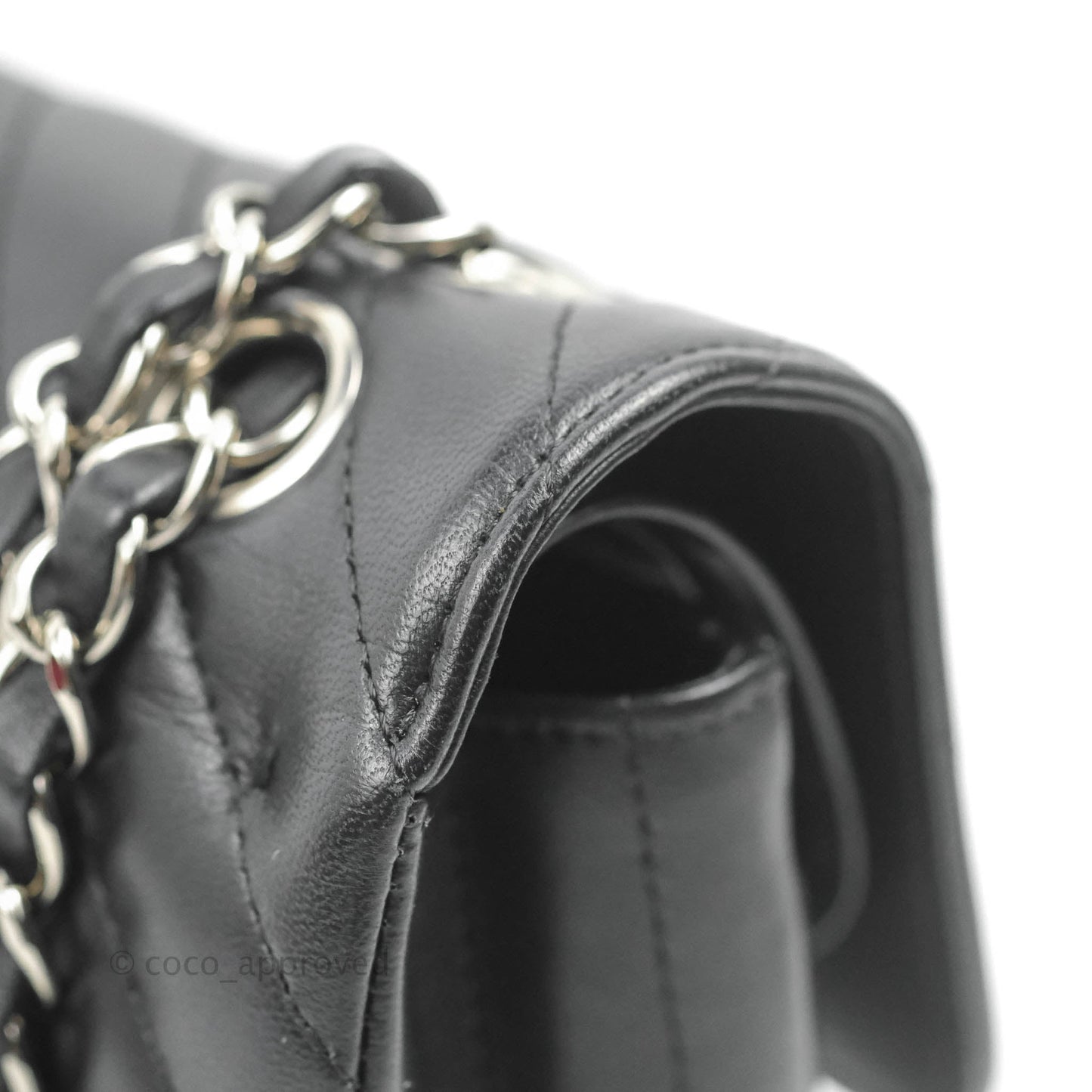 Chanel Classic Chevron S/M Small Double Flap Black Lambskin Silver Hardware