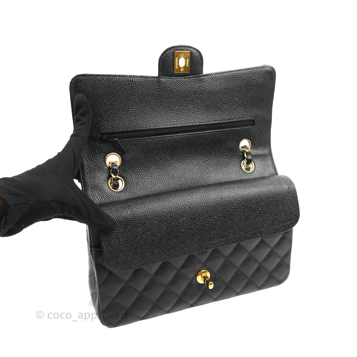 Chanel Classic M/L Medium Flap Quilted Black Caviar Gold Hardware