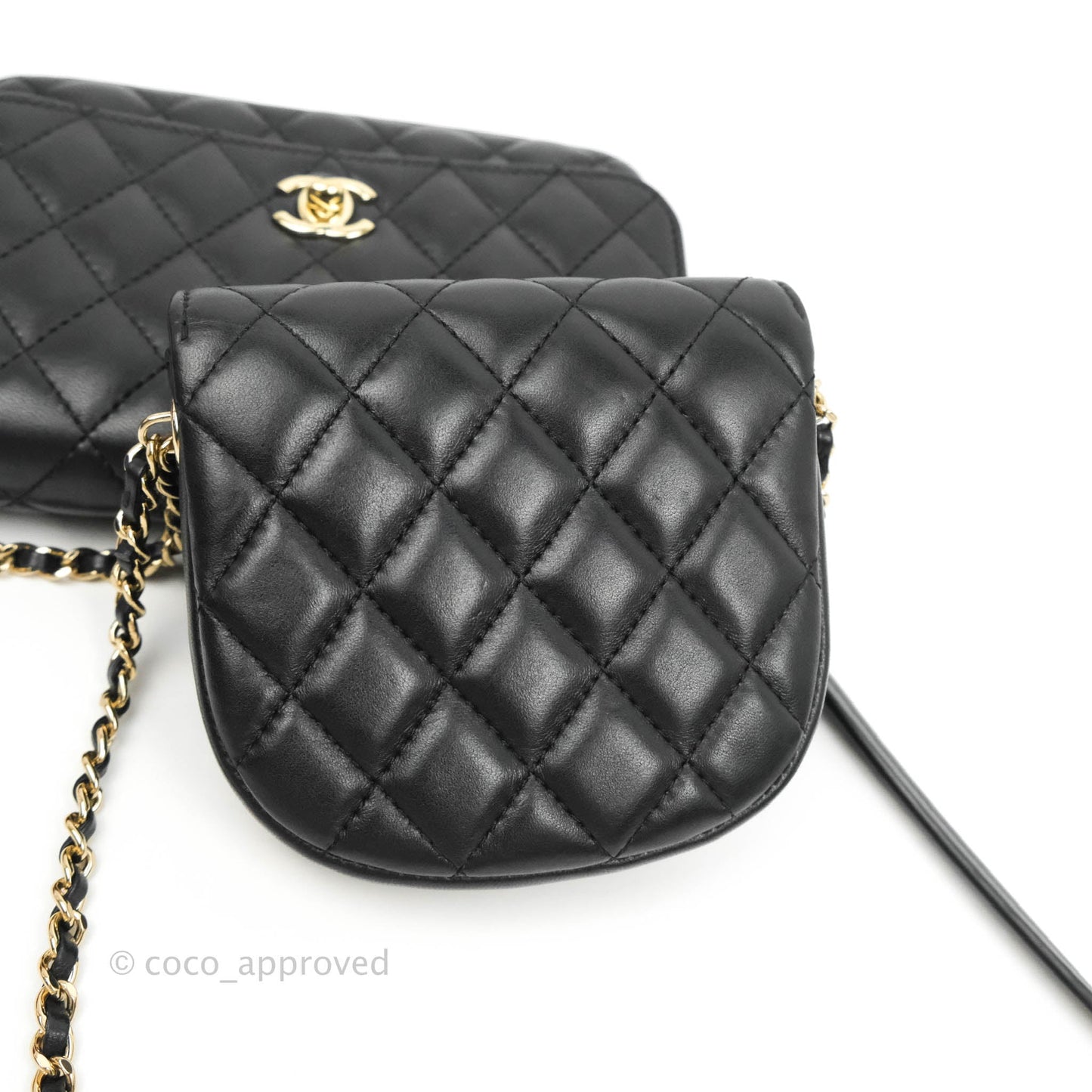 Chanel Classic Twin Flap Bag Side Pack Black Lambskin Gold Hardware