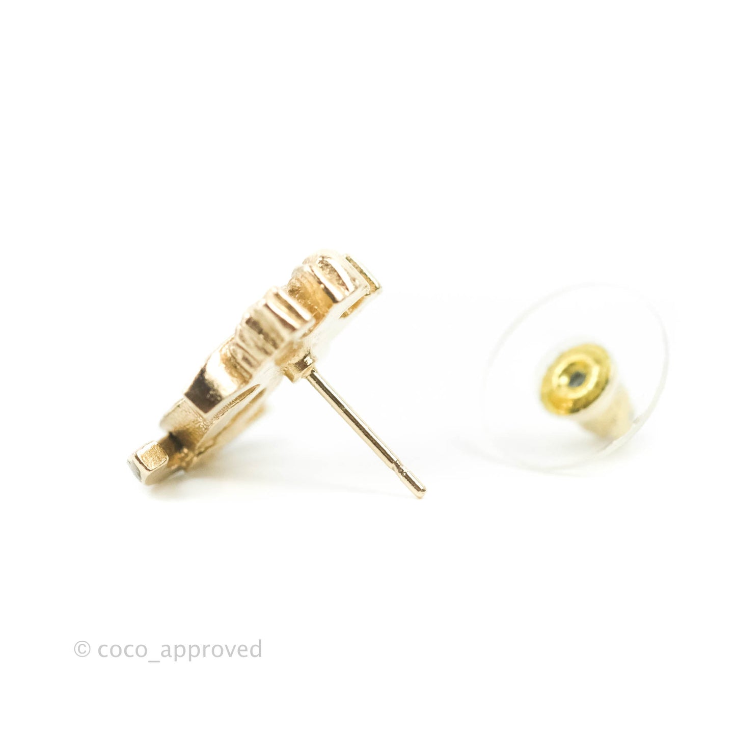 Chanel Crystal CC Crown Earrings Gold