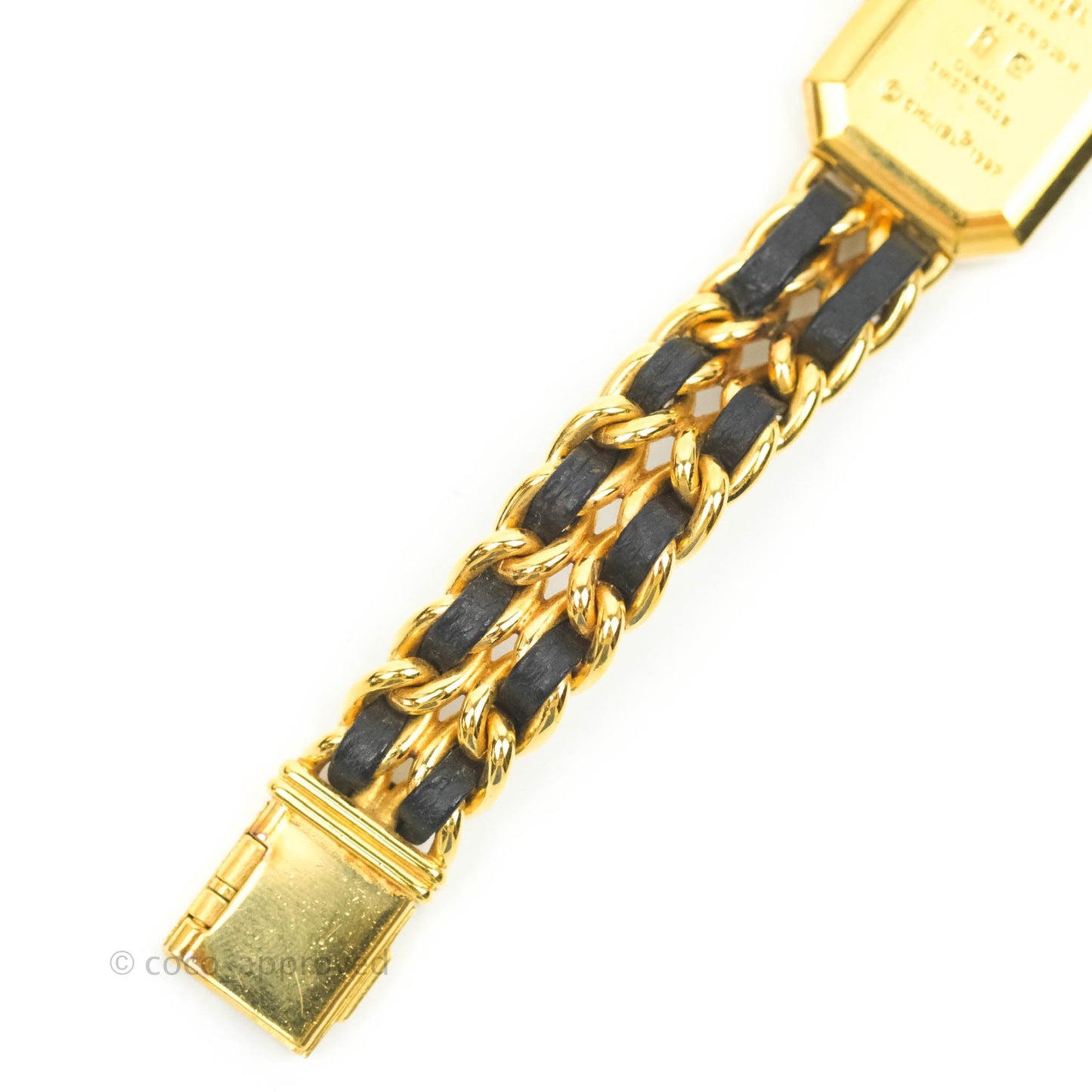 Chanel Vintage Première Watch Black Leather Gold Plated M Size