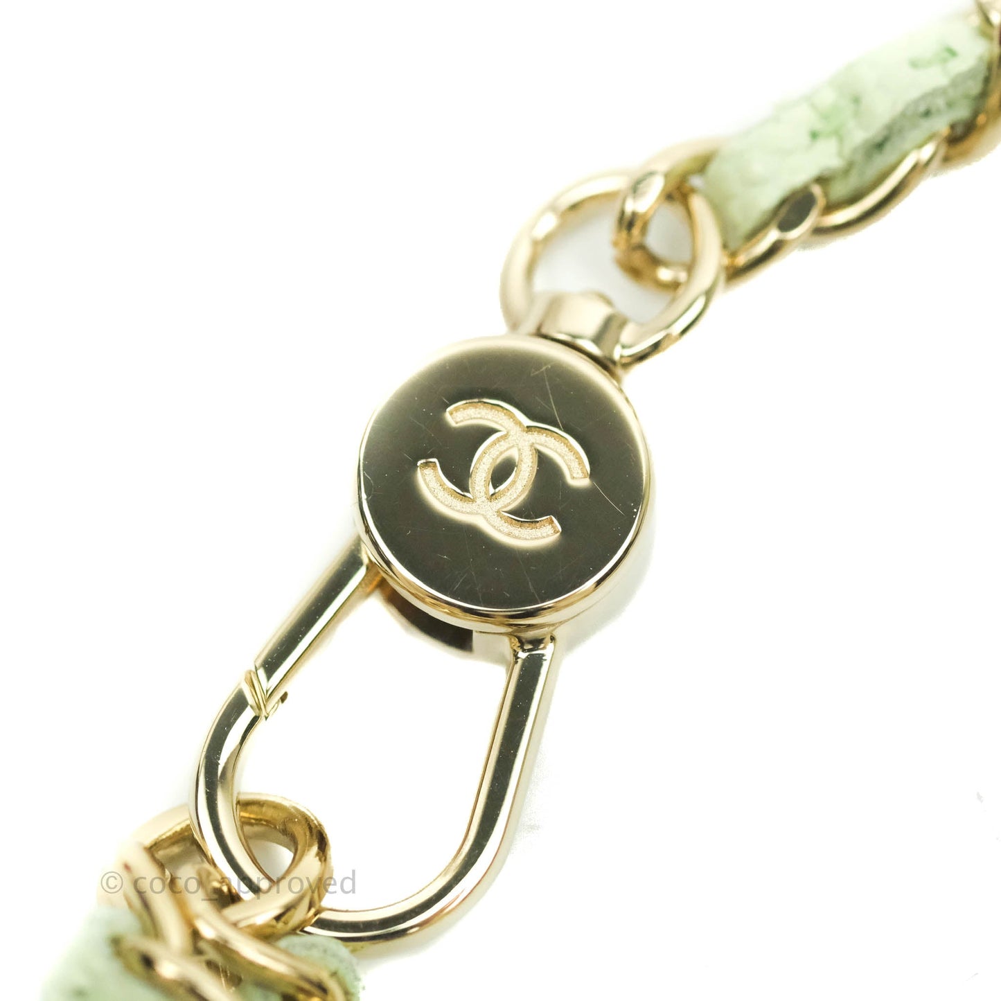 Chanel Mini Card Holder Chain Belt Bag Light Green Caviar Gold Hardware 21B