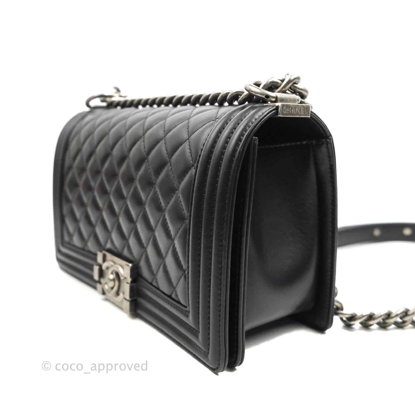 Chanel Quilted Medium Boy Black Lambskin Ruthenium Hardware