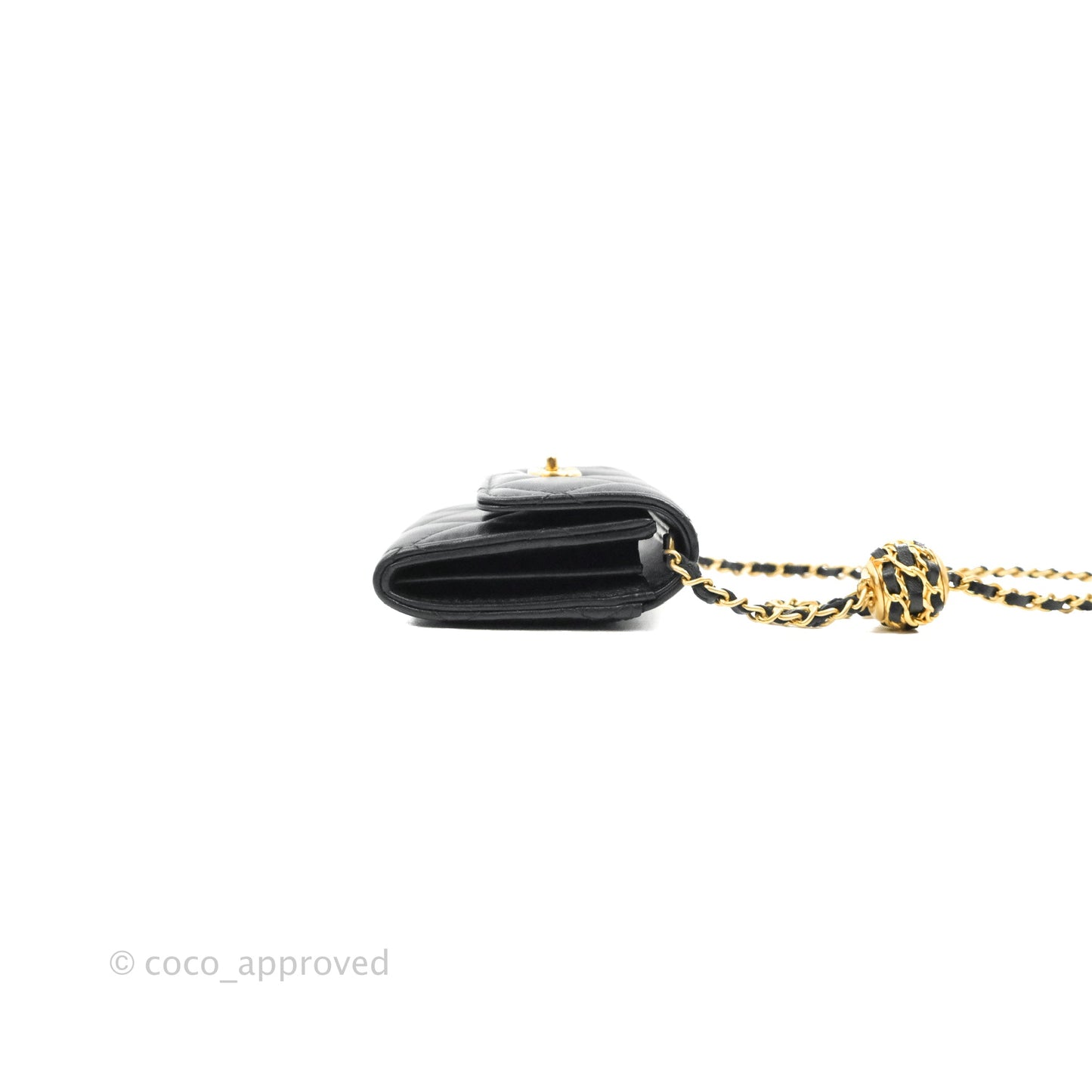 Chanel Pearl Crush Mini Clutch With Chain Black Lambskin Aged Gold Hardware