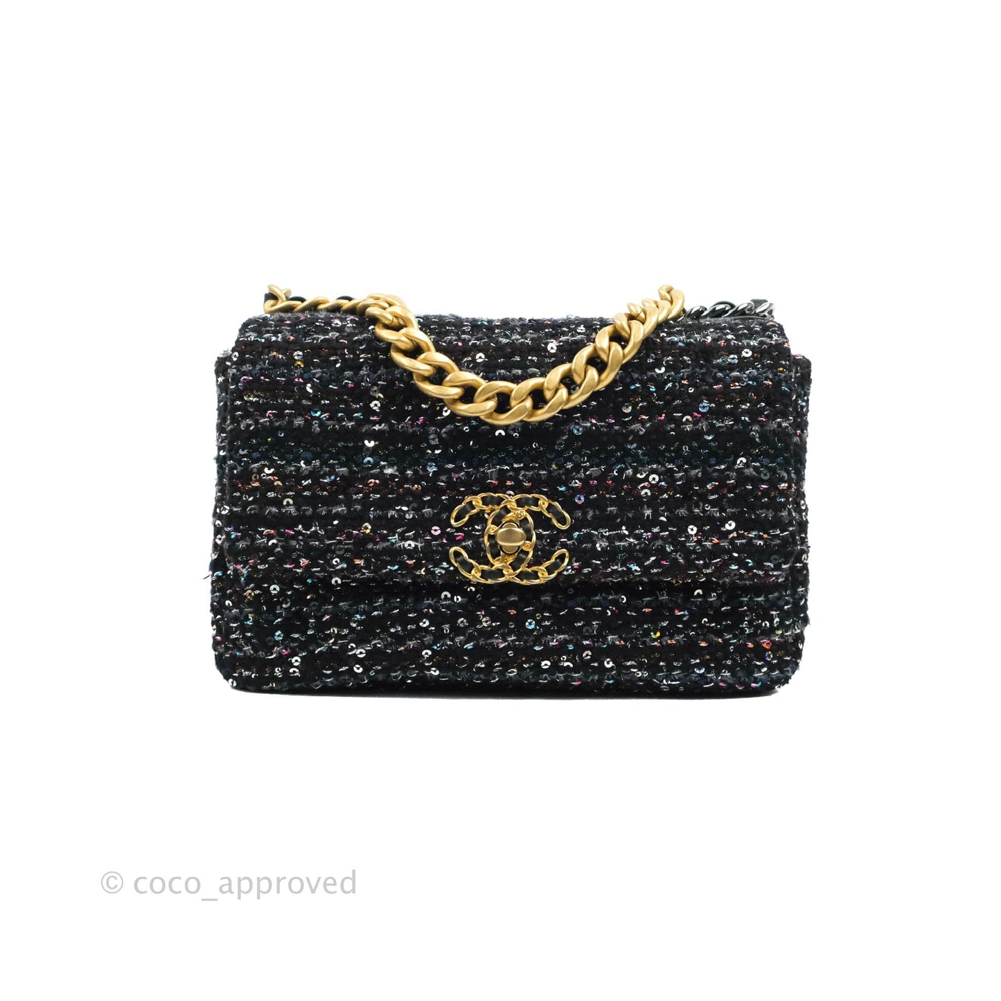 Chanel 19 Tweed Sequin Quilted Flap Black Multicolor