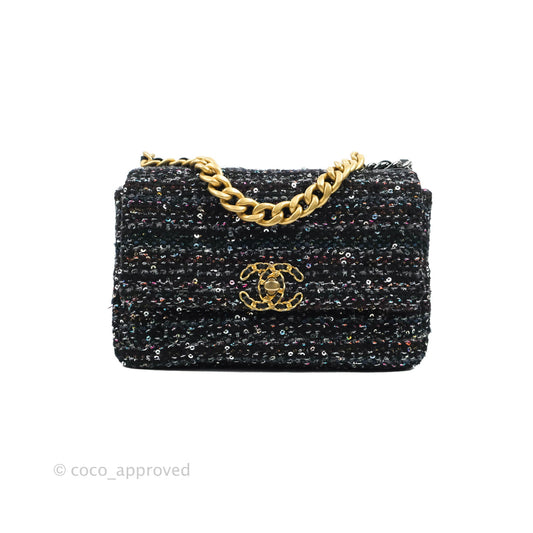 Chanel 19 Tweed Sequin Quilted Flap Black Multicolor