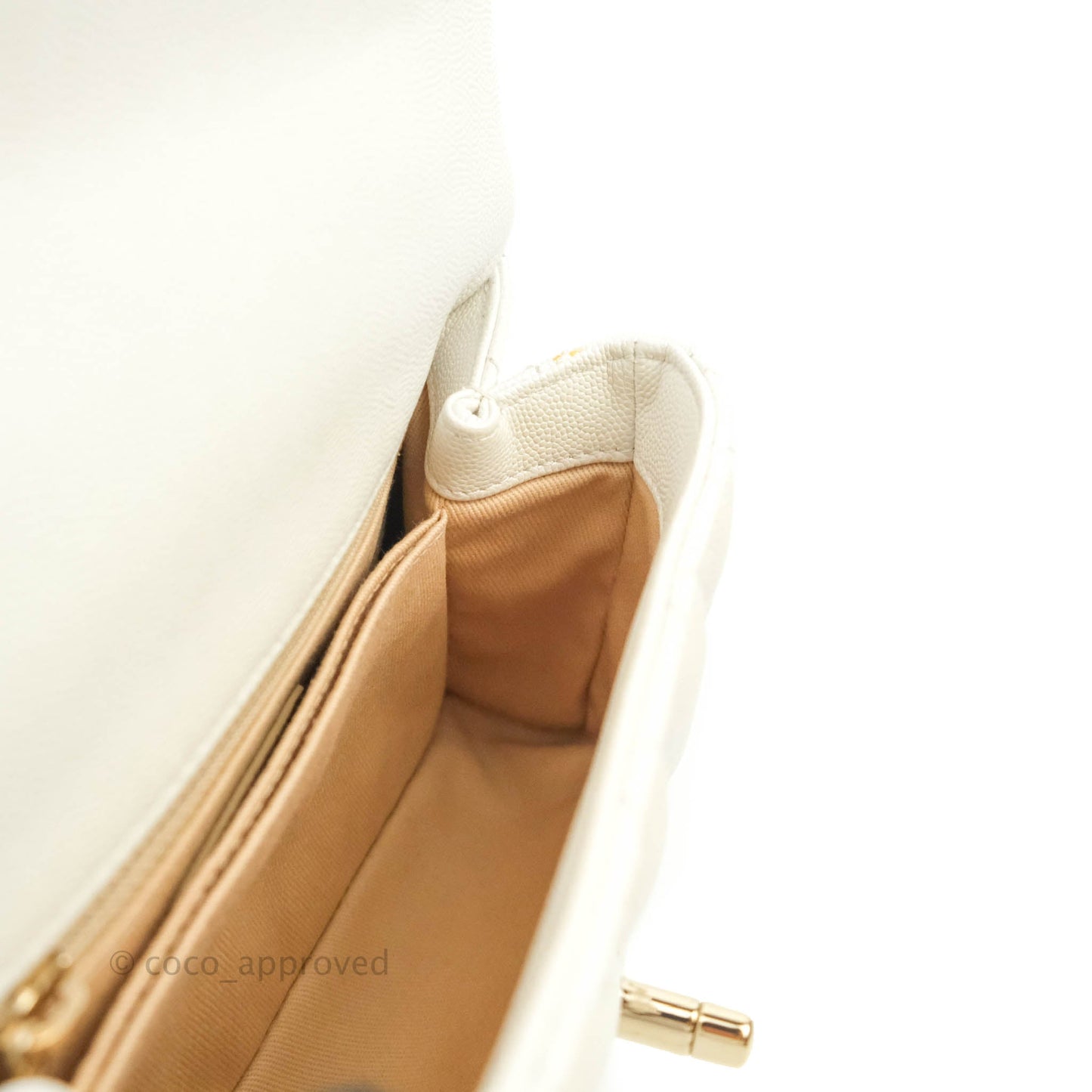 Chanel Small Quilted Coco Handle Iridescent White Caviar Gold Hardware