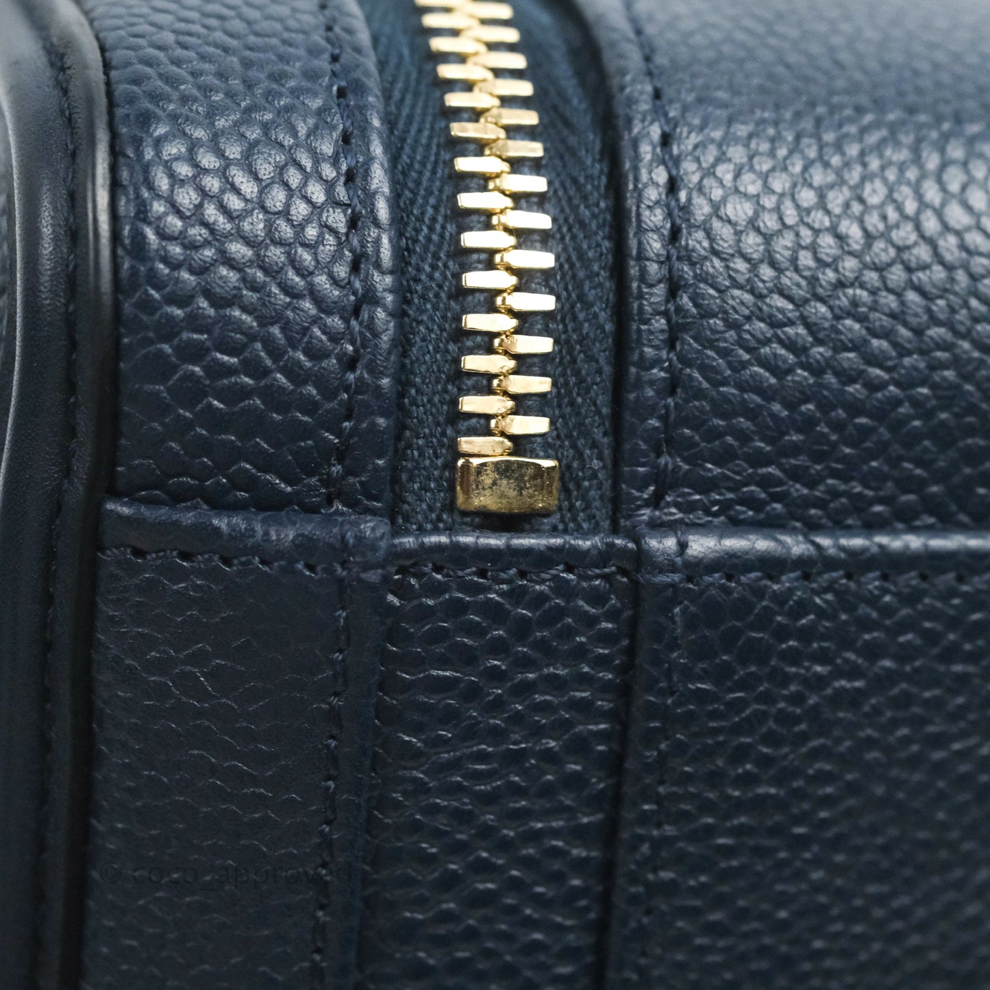 Chanel Quilted Small CC Filigree Vanity Case Navy Caviar Gold Hardware