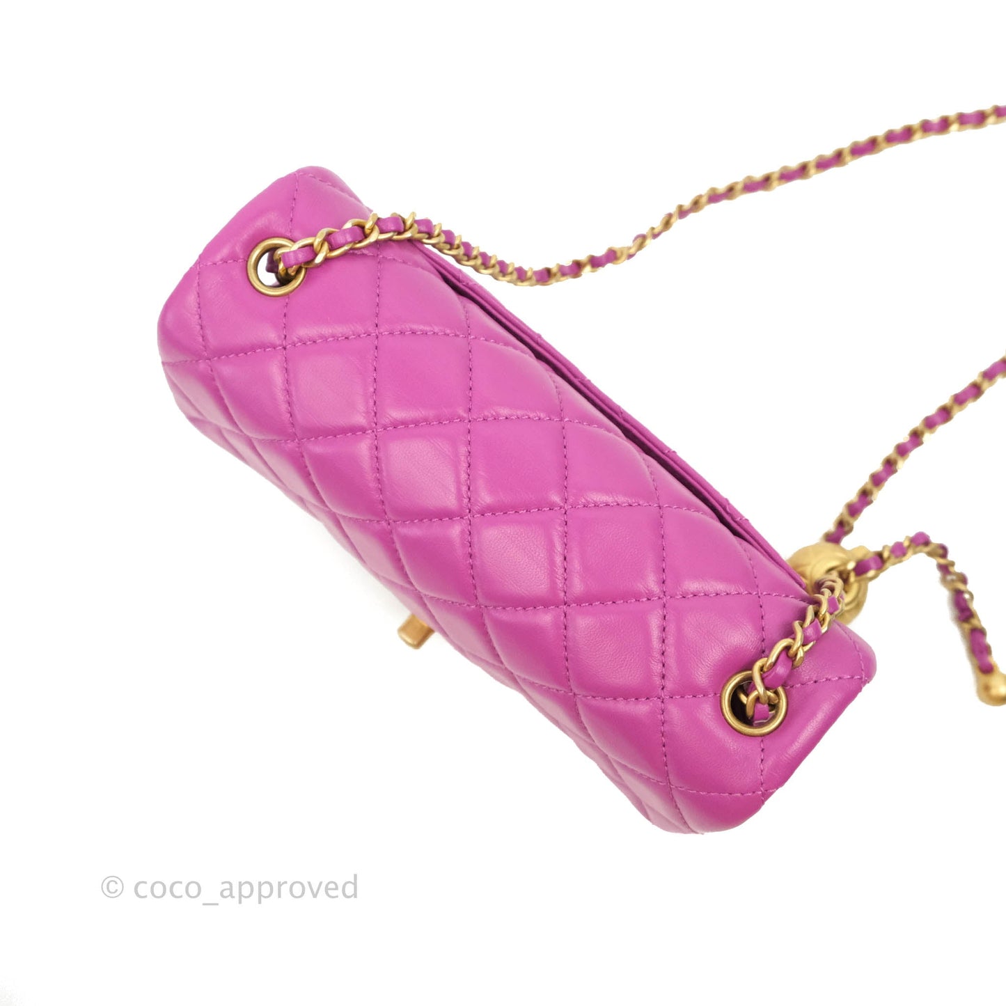 Chanel Mini Rectangular Pearl Crush Quilted Purple Lambskin Aged Gold Hardware