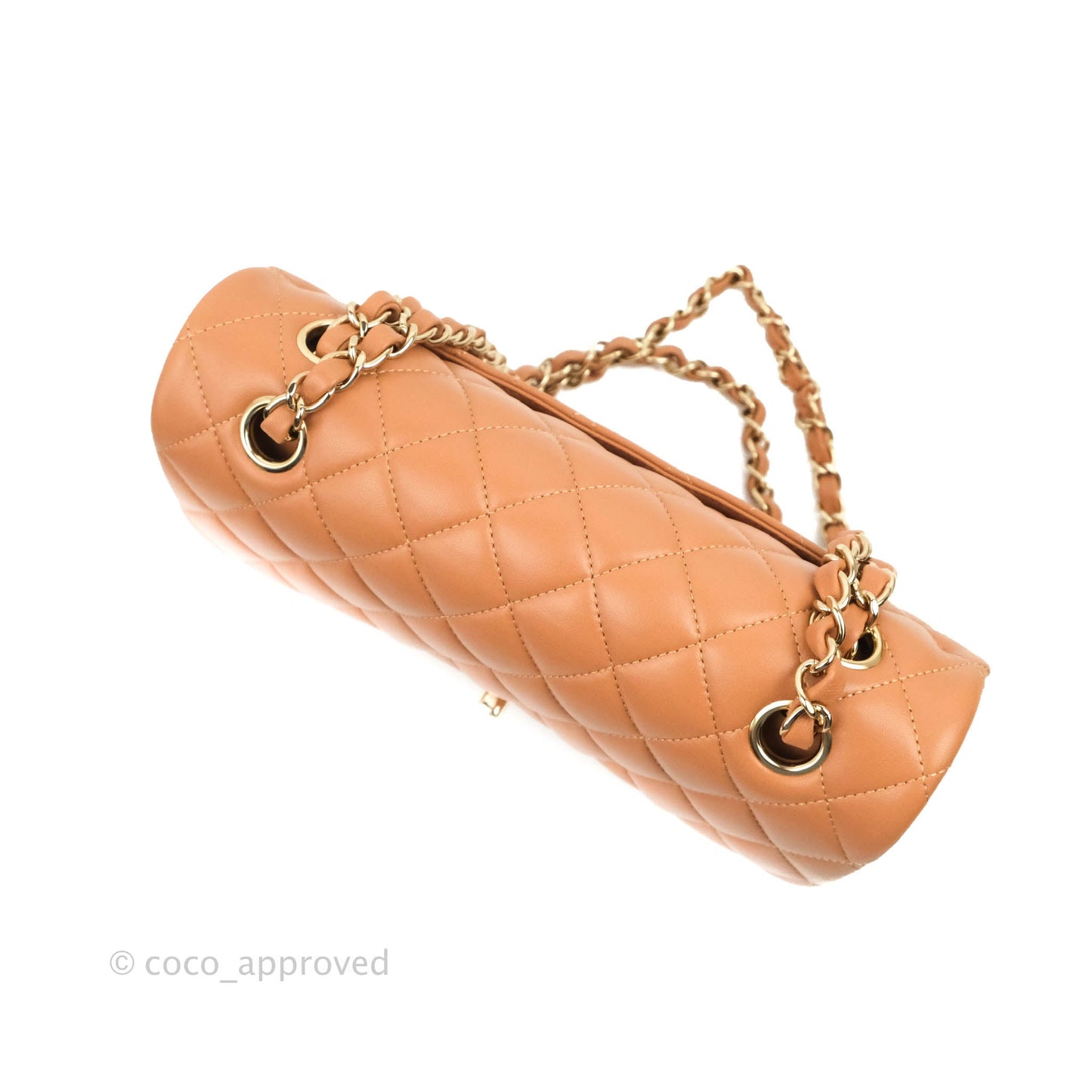 Chanel Small Classic Quilted Flap Dark Beige Caramel Lambskin Gold Hardware