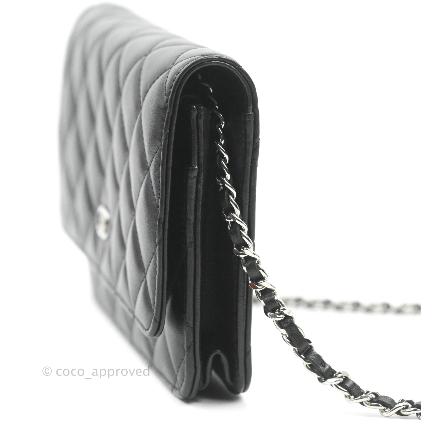 Chanel Quilted Wallet on Chain WOC Black Lambskin Silver Hardware