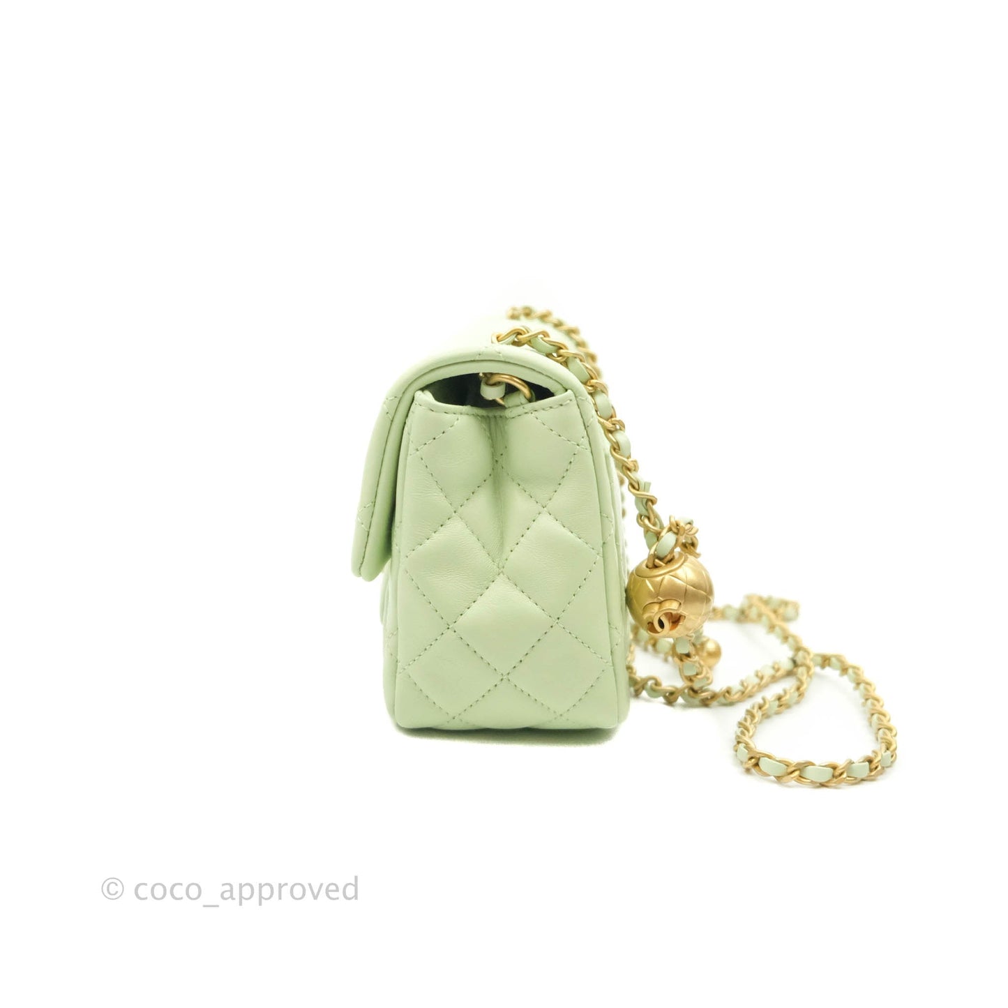 Chanel Pearl Crush Mini Square Quilted Avocado Green Lambskin Aged Gold Hardware