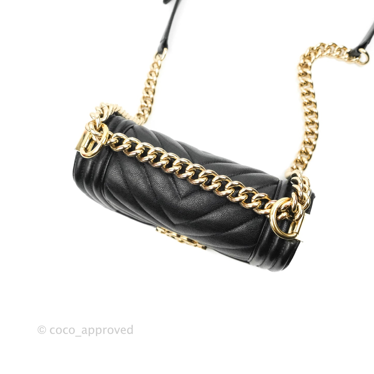 Chanel Small Boy Chevron Black Caviar Gold Hardware