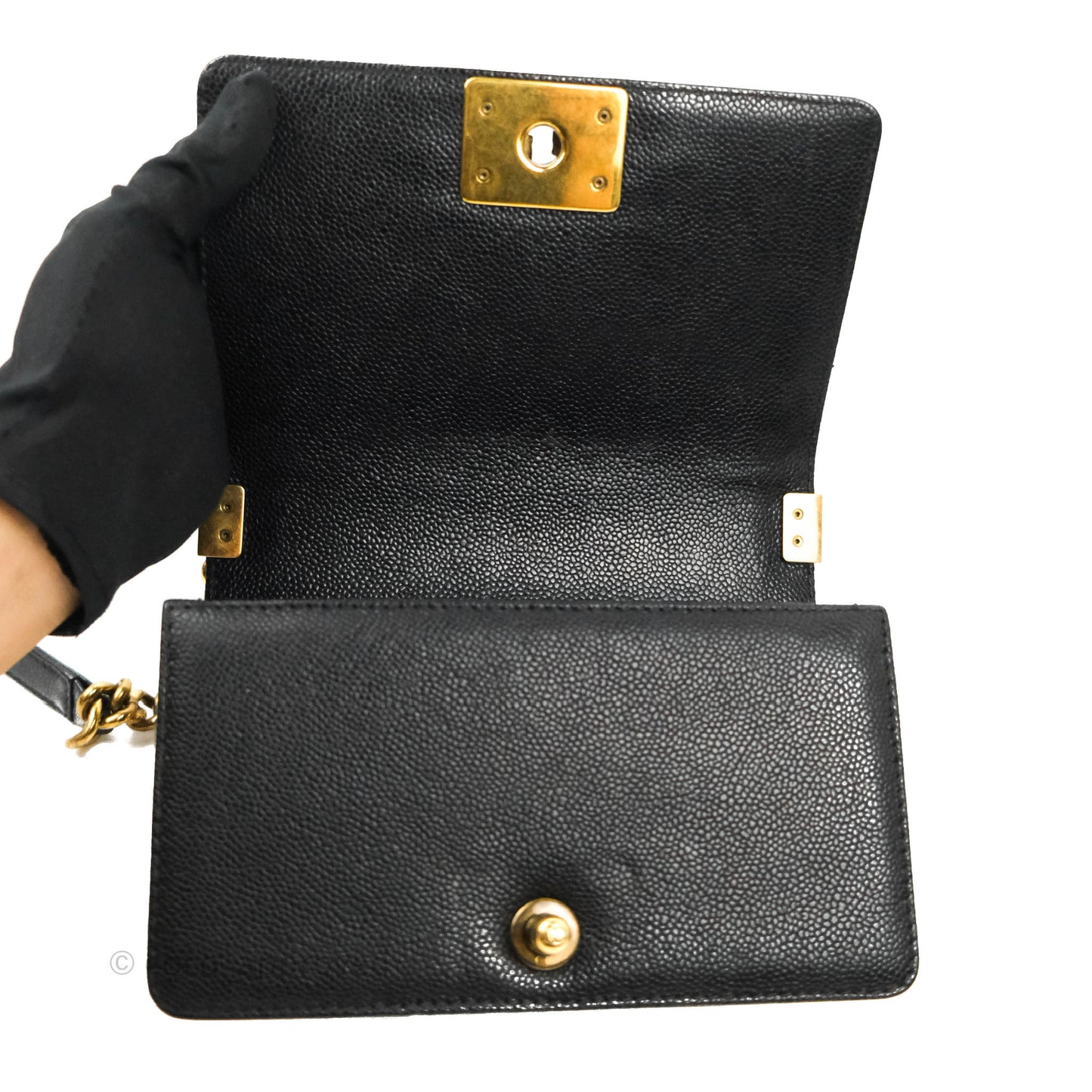 Chanel Quilted Small Boy Black Caviar Aged Gold Hardware