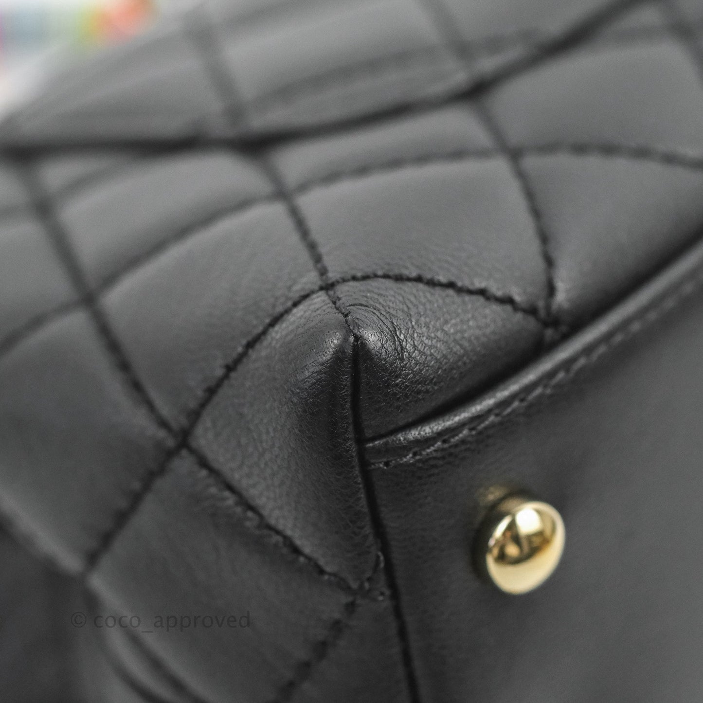 Chanel Quilted Mini Rainbow Coco Handle Bag Lambskin Black Gold Hardware