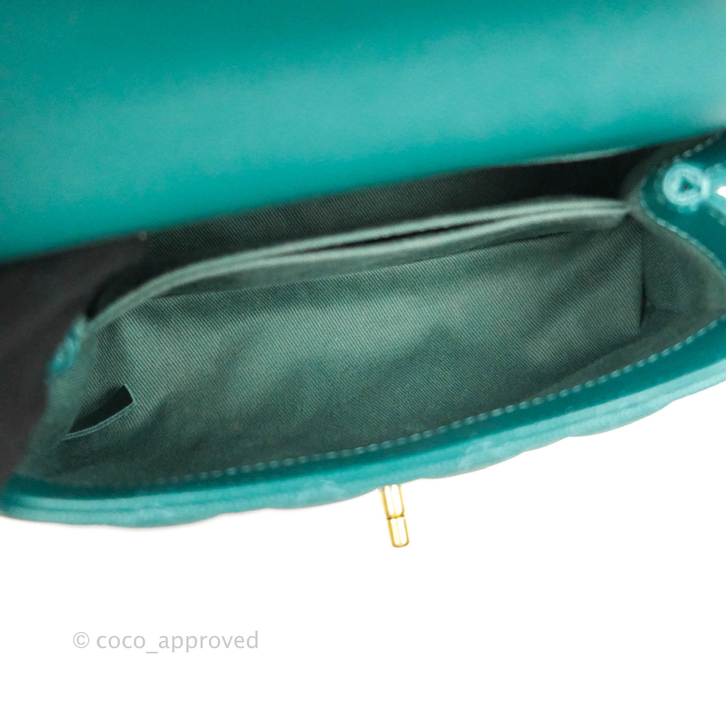 Chanel Small Quilted Coco Handle Teal Green Caviar Gold Hardware