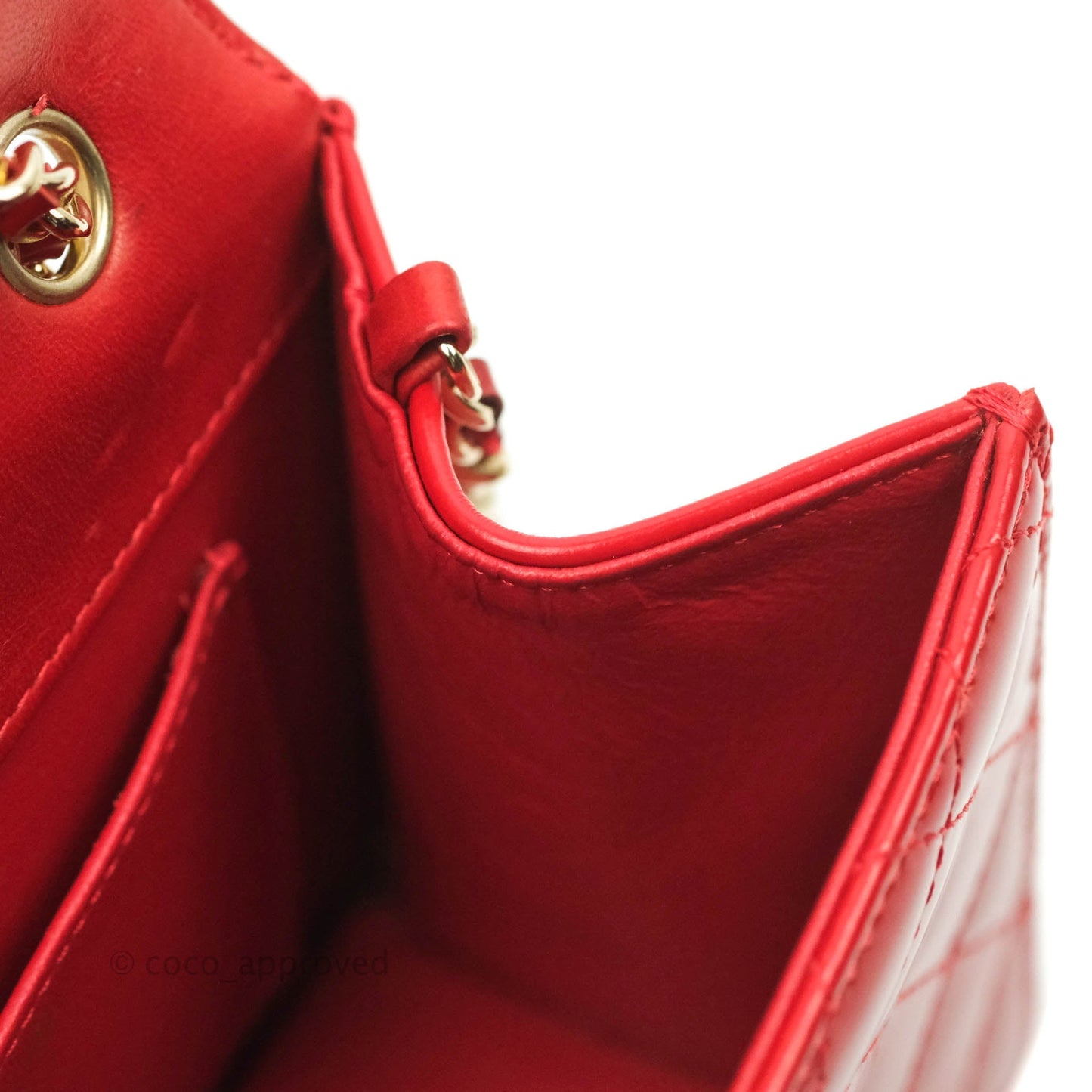 Chanel Flat Quilted Mini Flap Red Box Calfskin Gold Hardware
