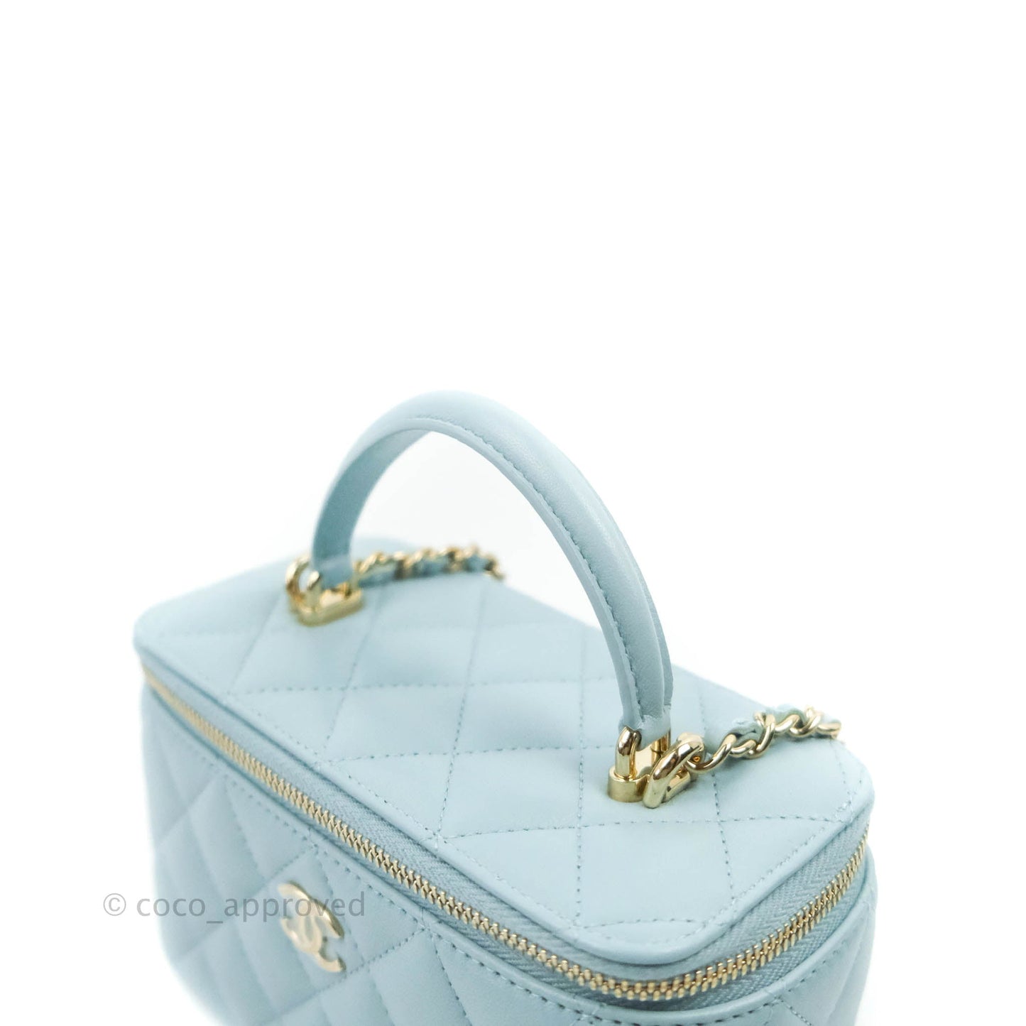 Chanel Vanity Rectangular Top Handle Light Blue Lambskin Gold Hardware