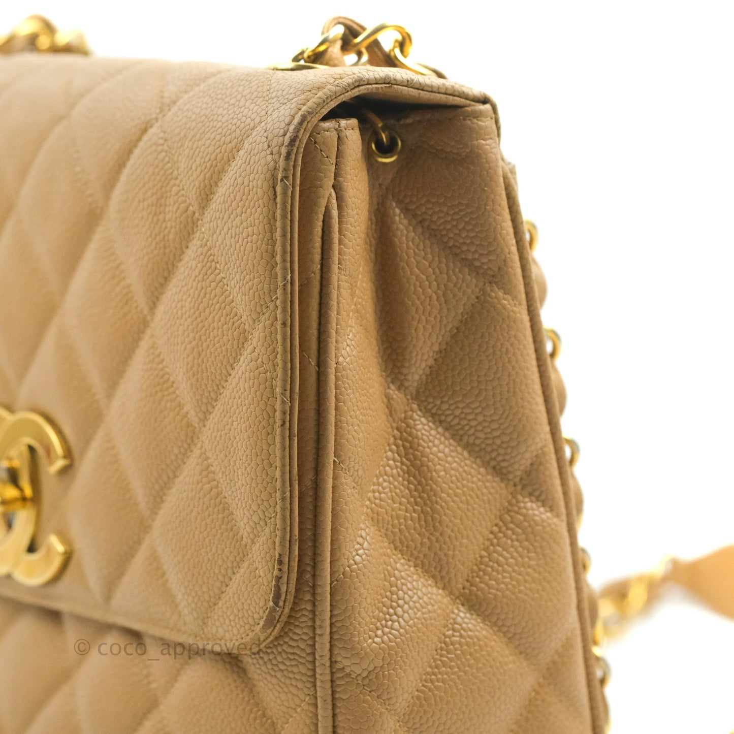Chanel Vintage CC Large Square Flap Bag Beige Caviar 24K Gold Hardware