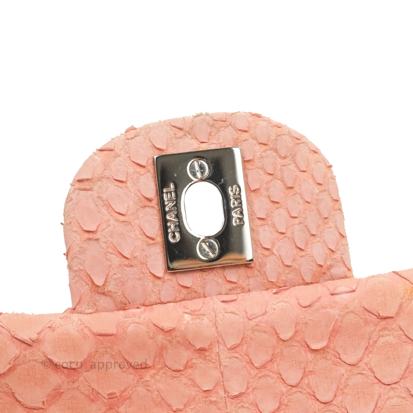 Chanel Classic M/L Medium Flap Quilted Pink Python Silver Hardware