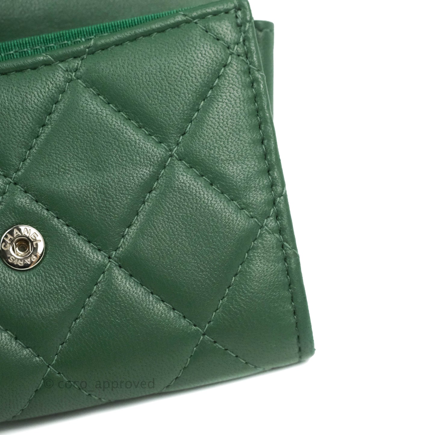 Chanel Classic Flap Coin Purse Dark Green Lambskin Silver Hardware