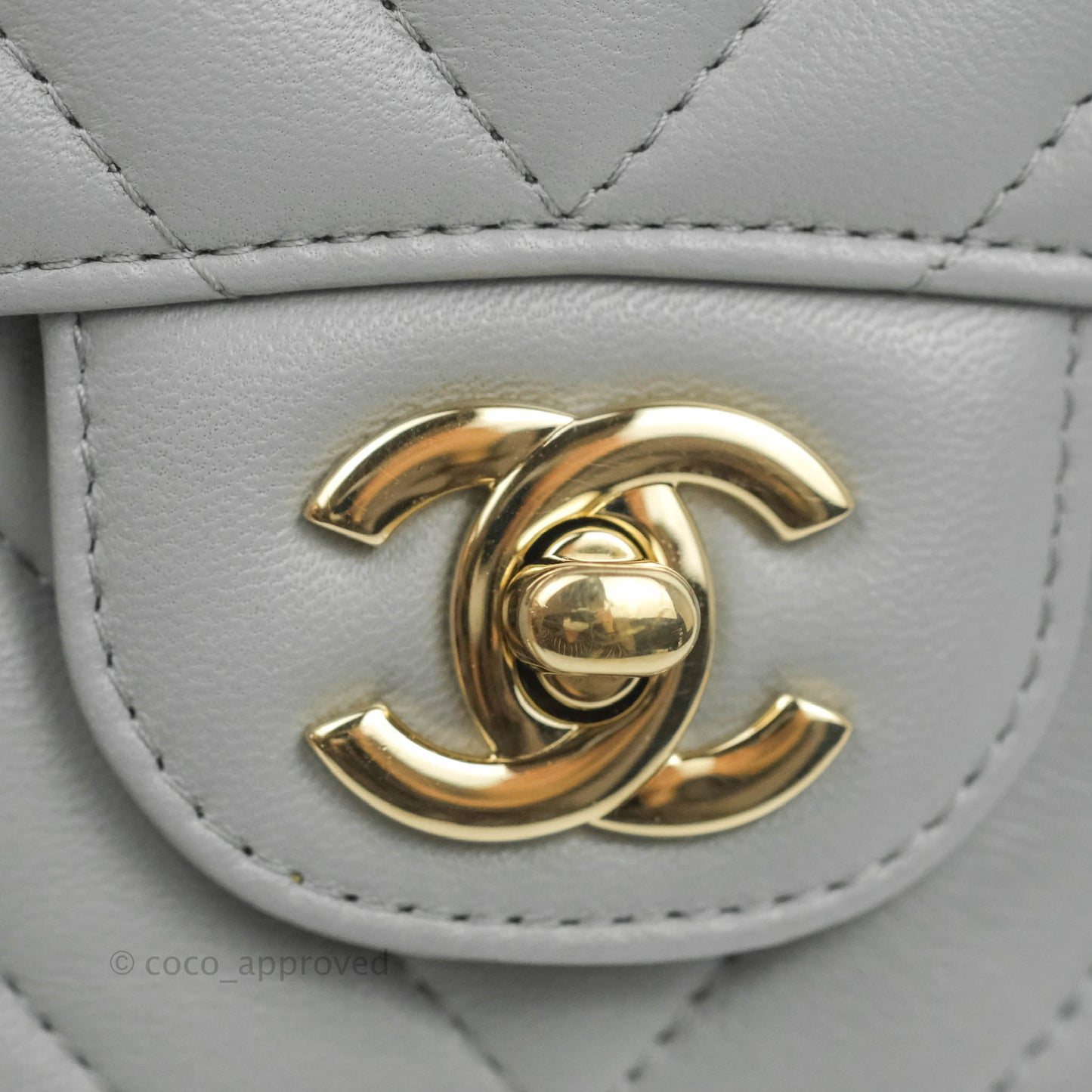 Chanel Mini Square Chevron Grey Lambskin Gold Hardware
