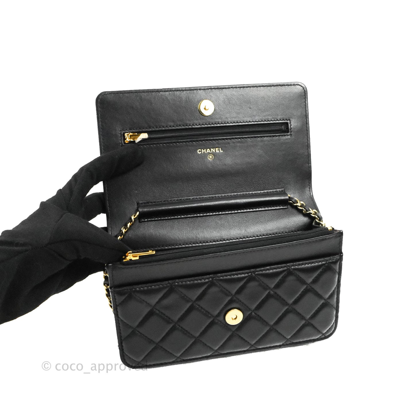 Chanel Quilted Classic WOC Black Lambskin Gold Hardware