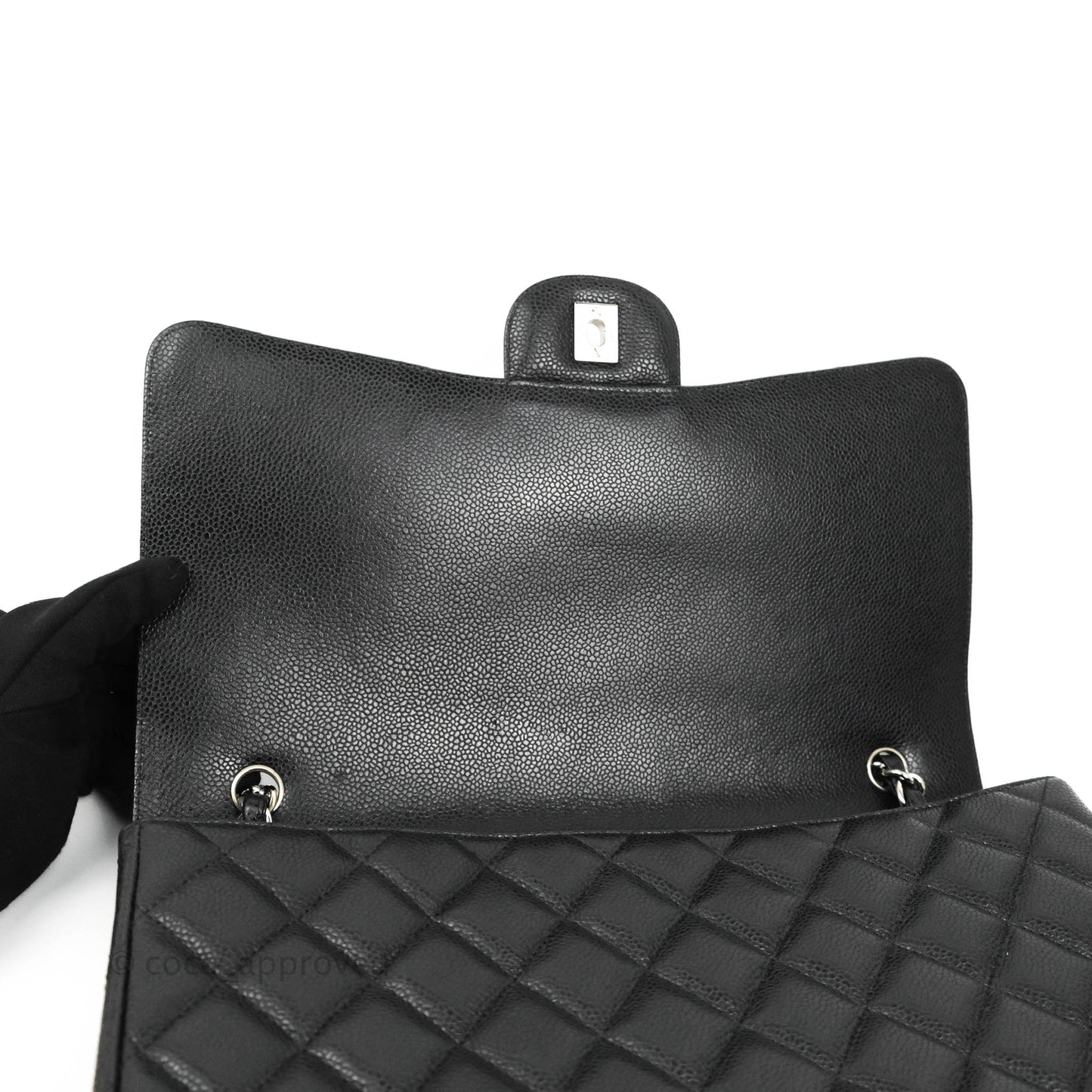 Chanel Quilted Single Flap Maxi Black Caviar Silver Hardware