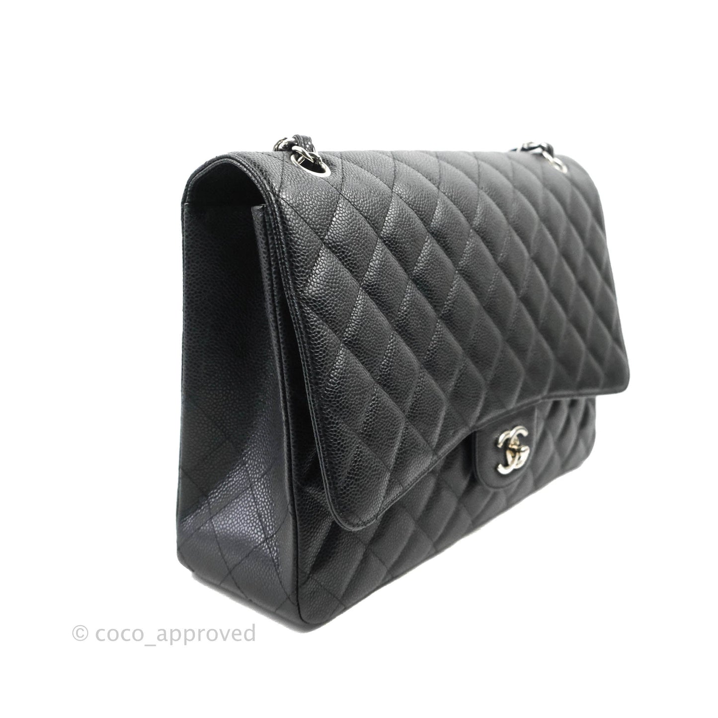 Chanel Single Flap Maxi Caviar Black Silver Hardware