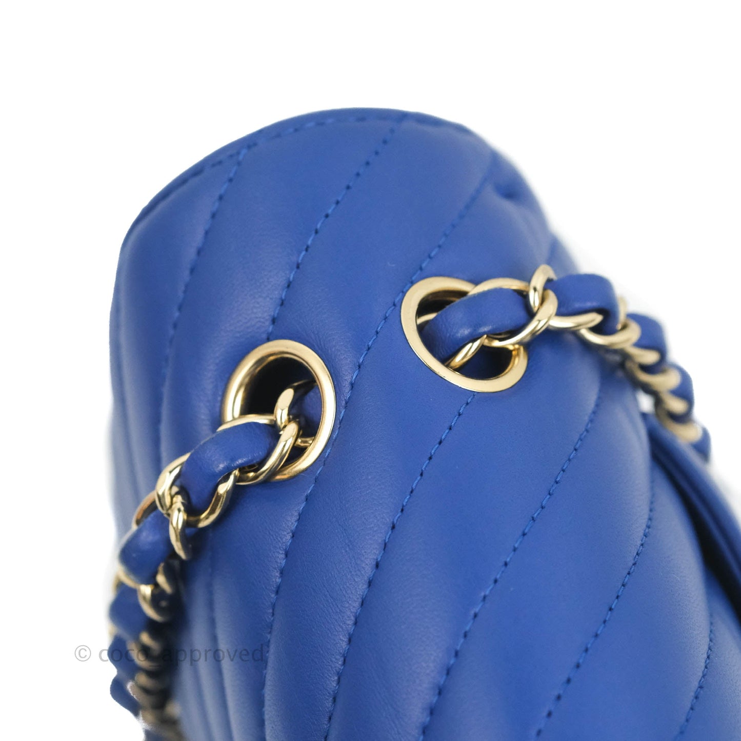 Chanel Classic M/L Medium Chevron Double Flap Blue Lambskin Gold Hardware