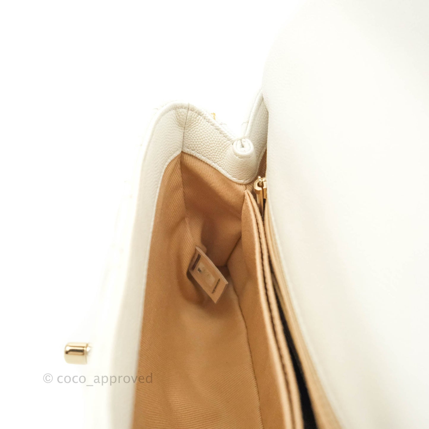 Chanel Small Quilted Coco Handle Iridescent White Caviar Gold Hardware
