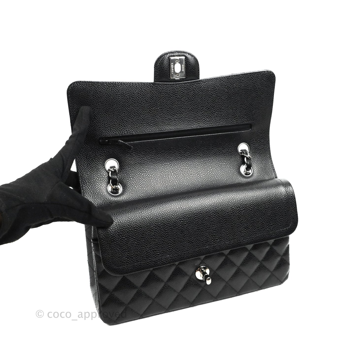 Chanel Classic M/L Medium Flap Quilted Black Caviar Silver Hardware