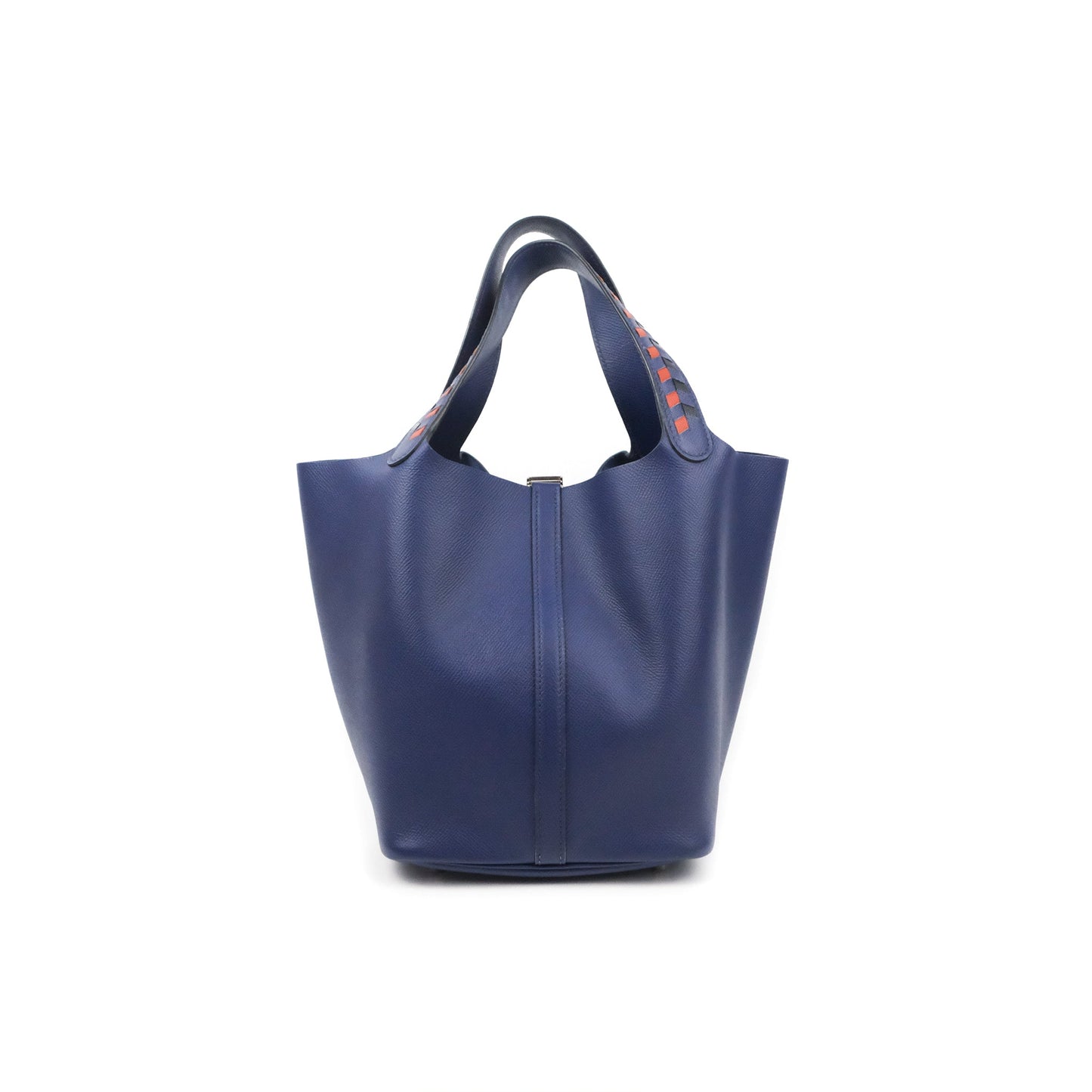 Hermès Tressage De Cuir Picotin Lock 22 Bleu Encre/Brique/Black Epsom Palladium Hardware