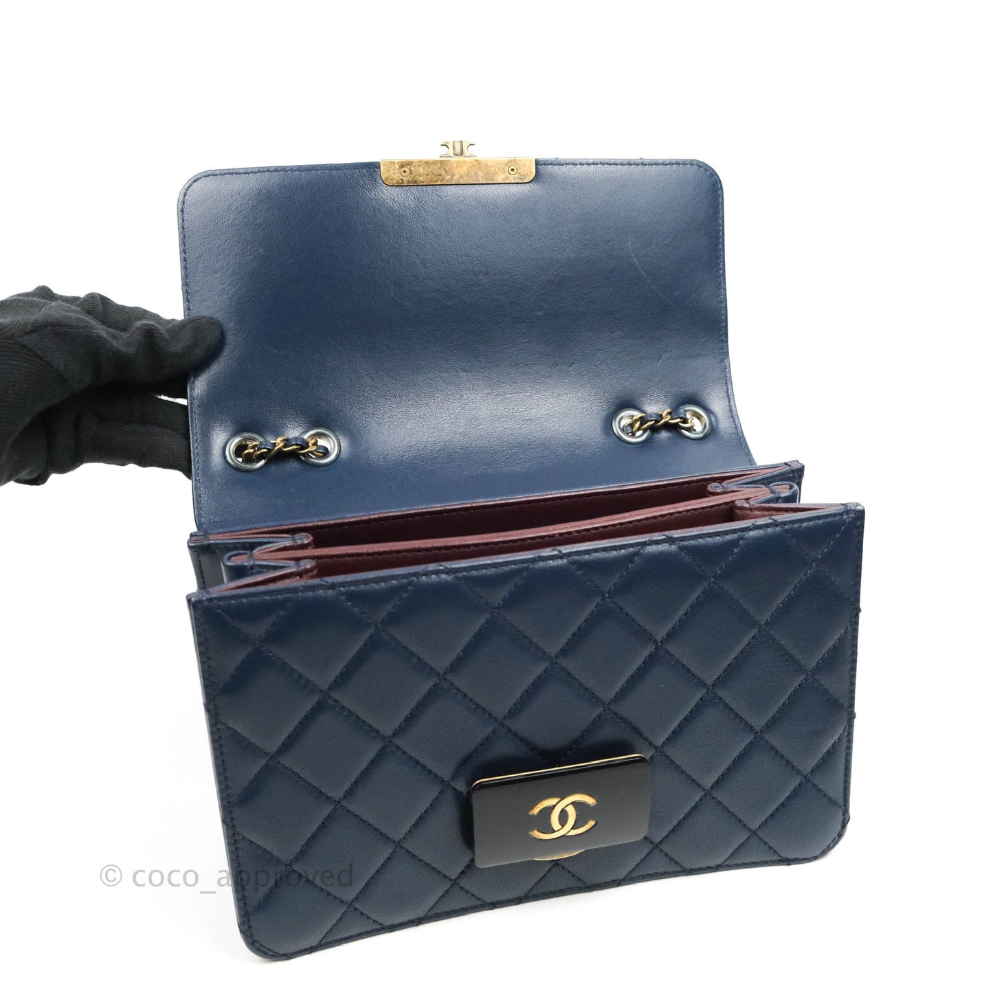 Chanel Beauty Lock Flap Bag Navy Sheepskin Aged Gold Hardware