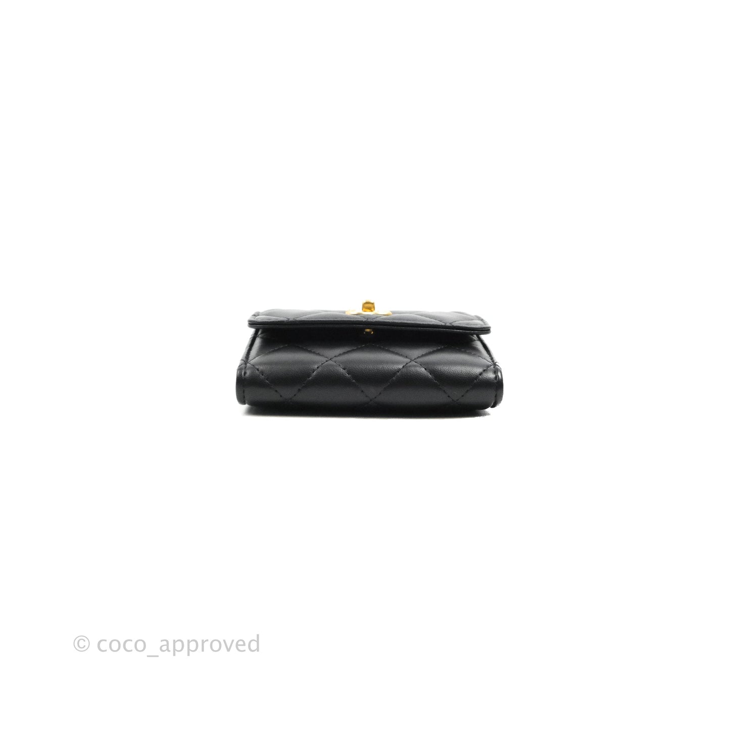 Chanel Pearl Crush Mini Clutch With Chain Black Lambskin Aged Gold Hardware