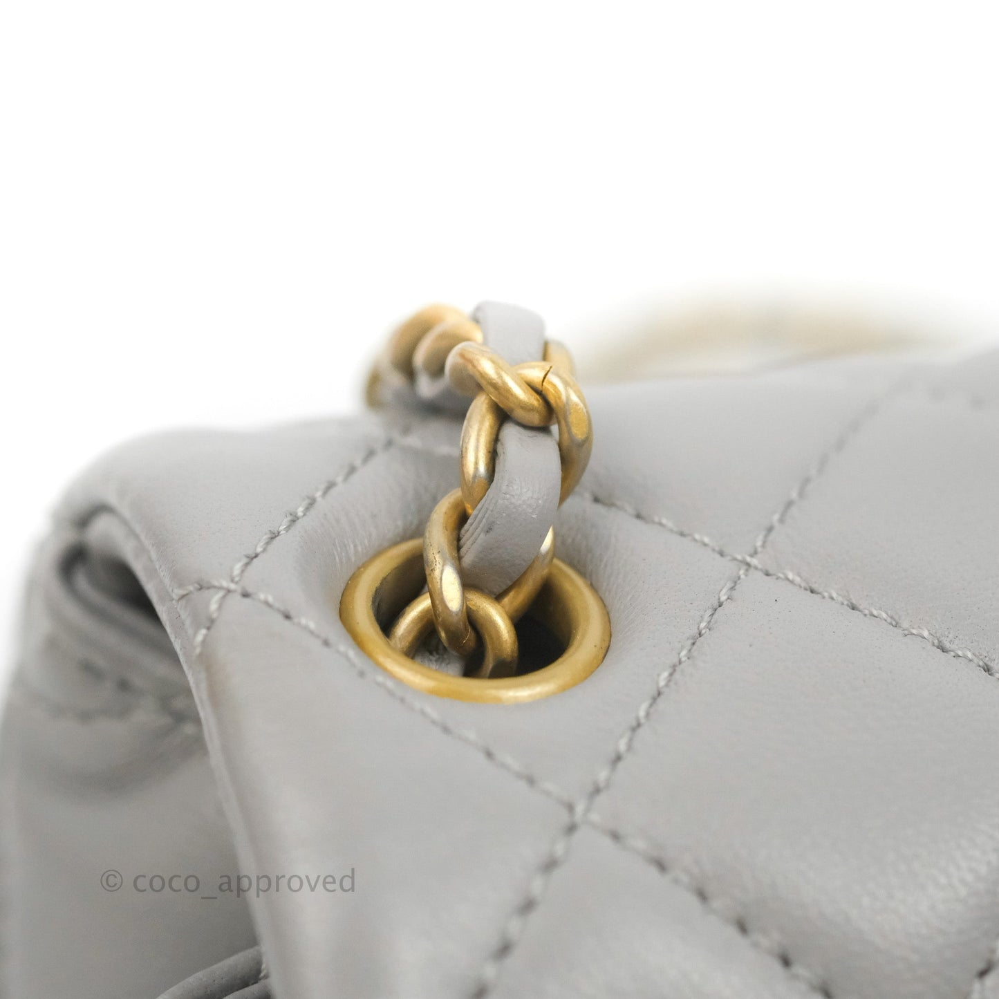 Chanel Mini Square Pearl Crush Quilted Grey Lambskin Aged Gold Hardware