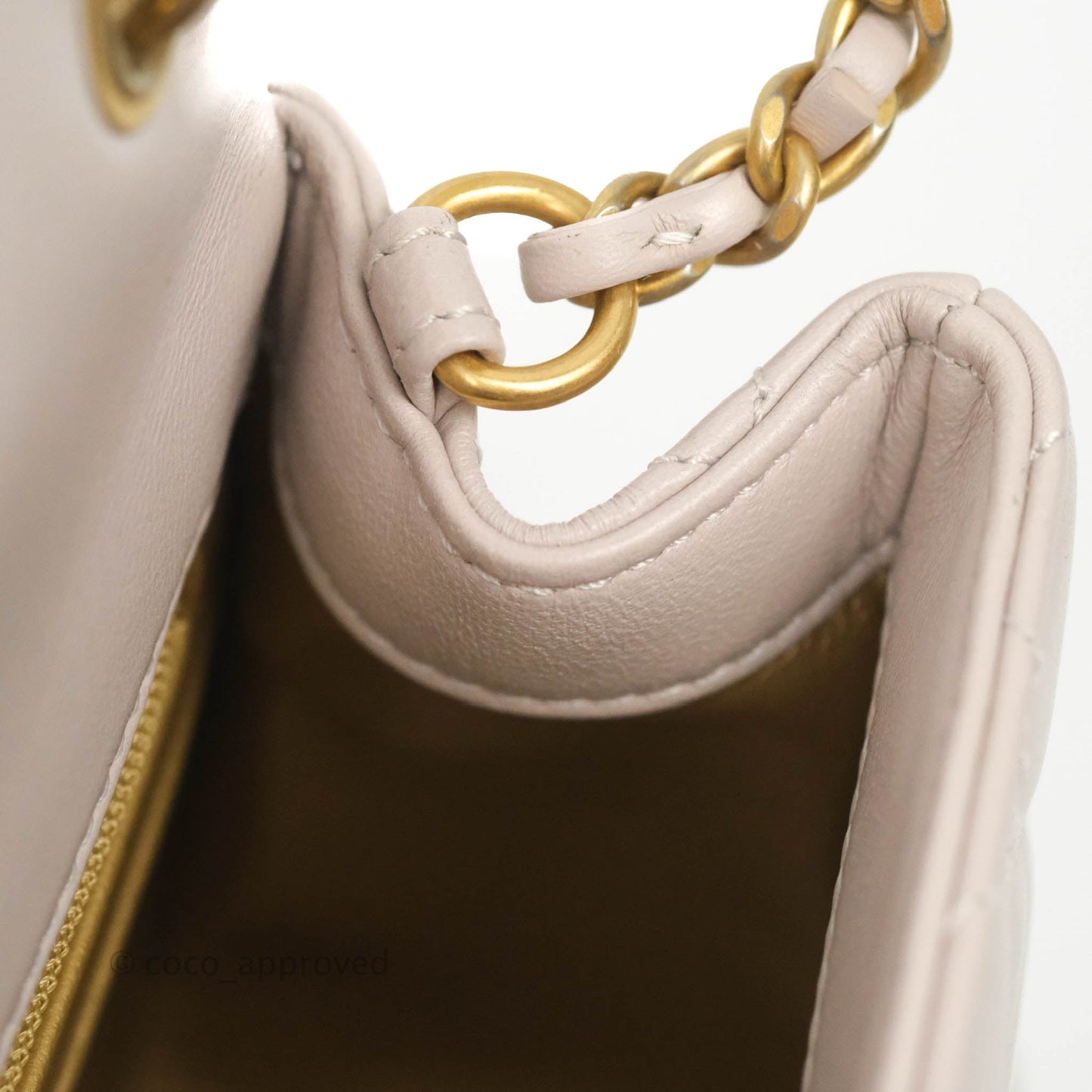 Chanel Mini Square Pearl Crush Quilted Pale Lilac Lambskin Aged Gold Hardware