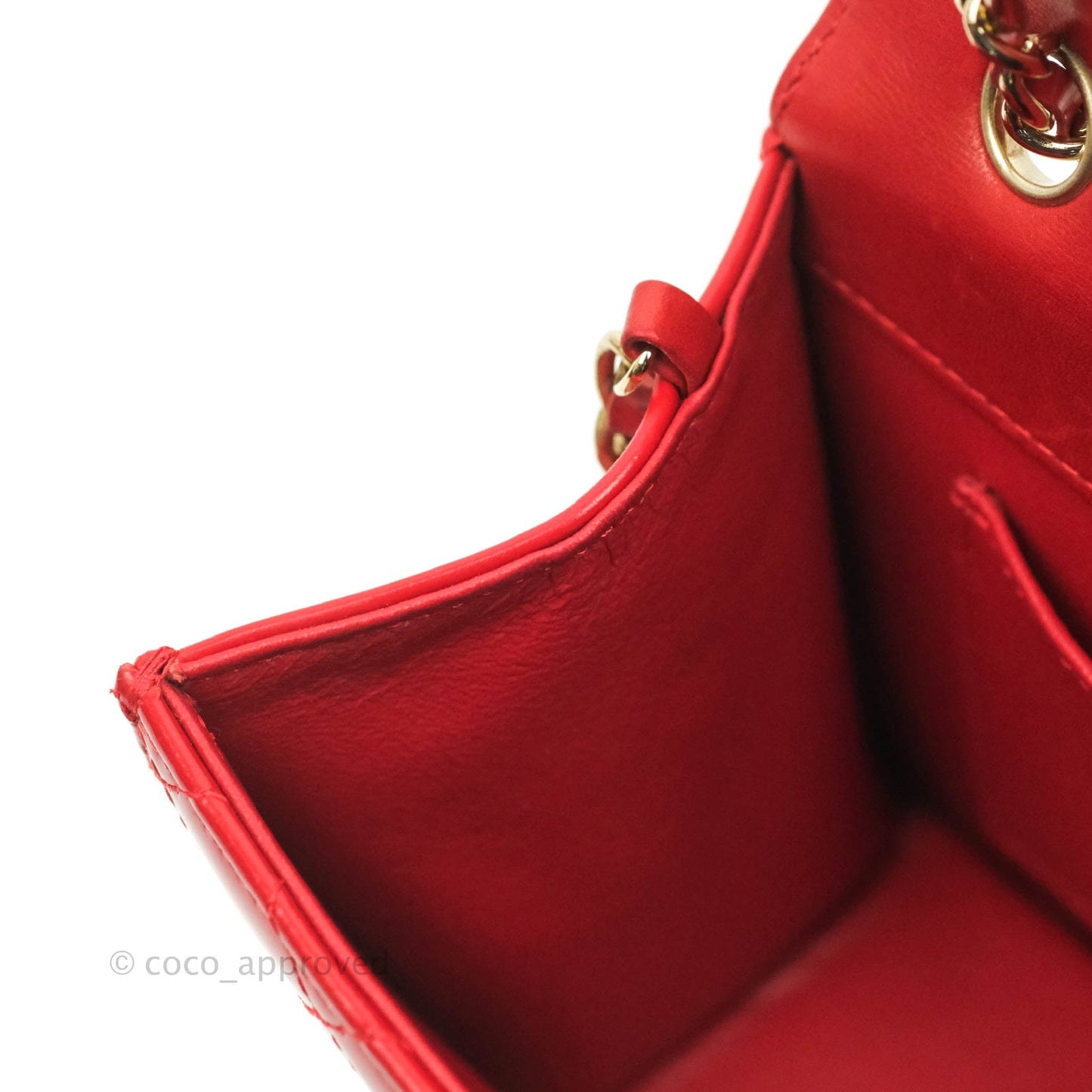 Chanel Flat Quilted Mini Flap Red Box Calfskin Gold Hardware
